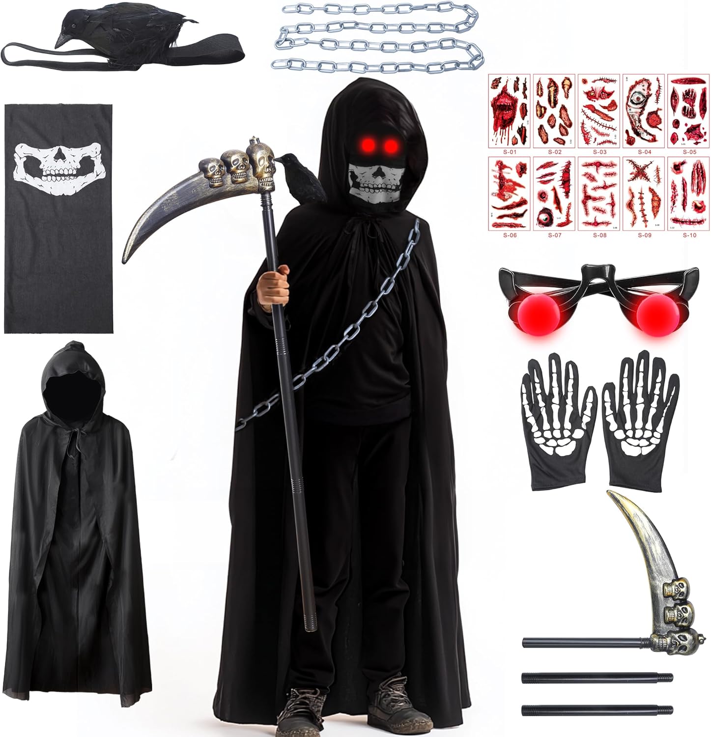 Halloween Costumes, Grim Reapers Costume Kids Cosplay Costumes,Scary Halloween Costumes for Kids S(36in,Age:5Y-7Y)