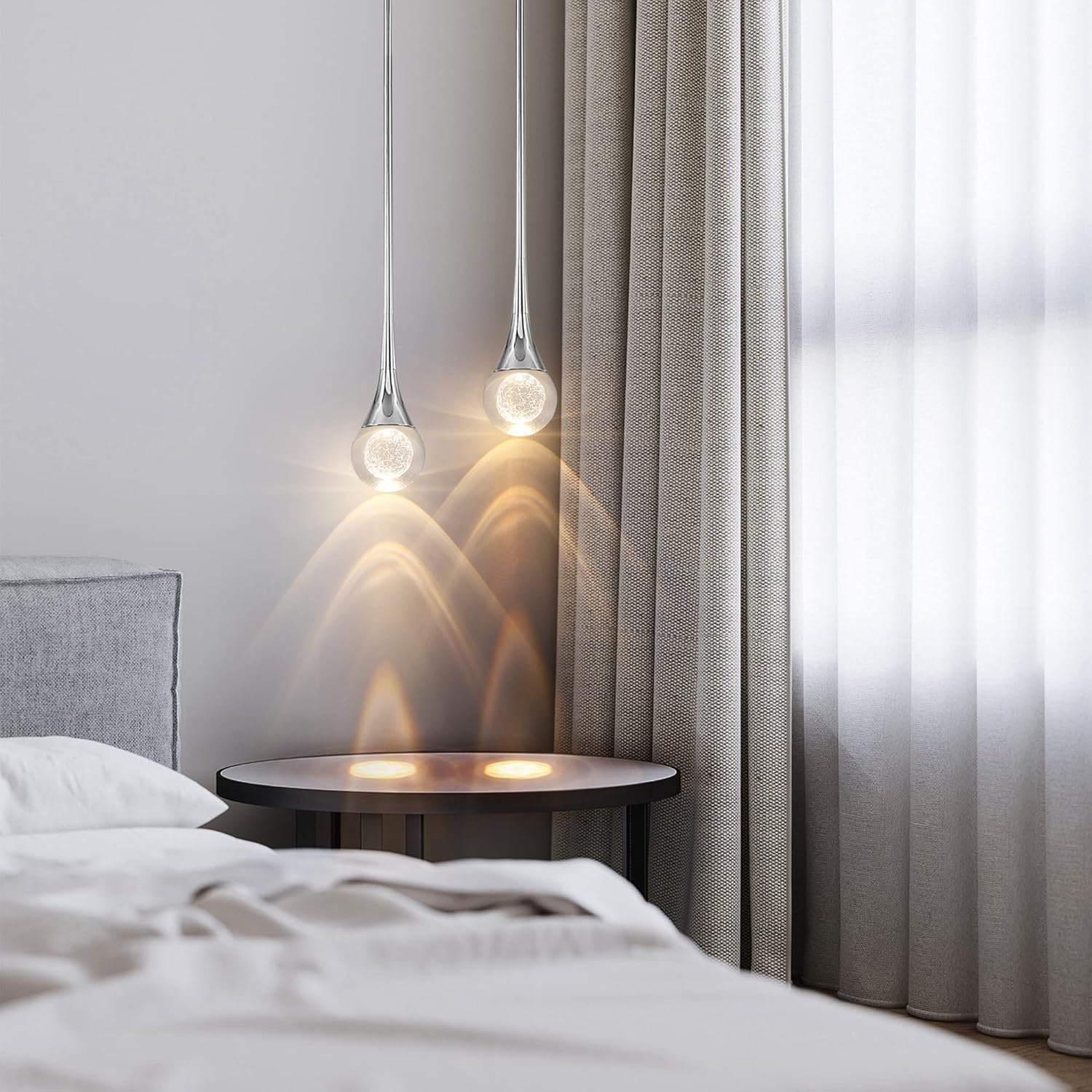 Untrammelife 1-Light Silver Teardrop Crystal Pendant Light, 3-Color Temperature Dimmable Pendant Light Fixtures, 8W LED Modern Ceiling Light, Globe Pendant Lights Kitchen Island Bathroom Bedroom Bar