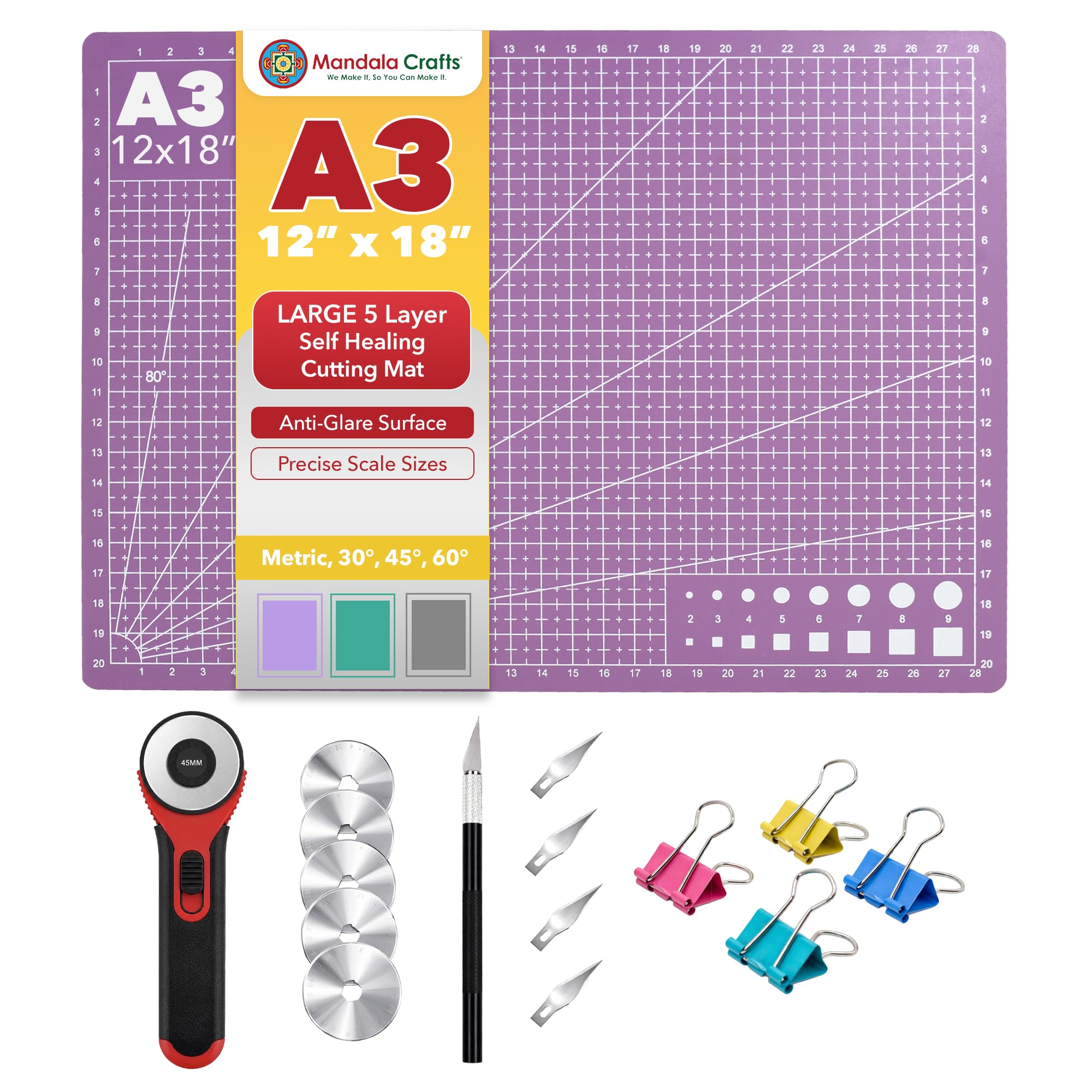 Mandala Crafts Self-Healing Purple Pink 12x18" A3 Sewing Cutting Mat Kit
