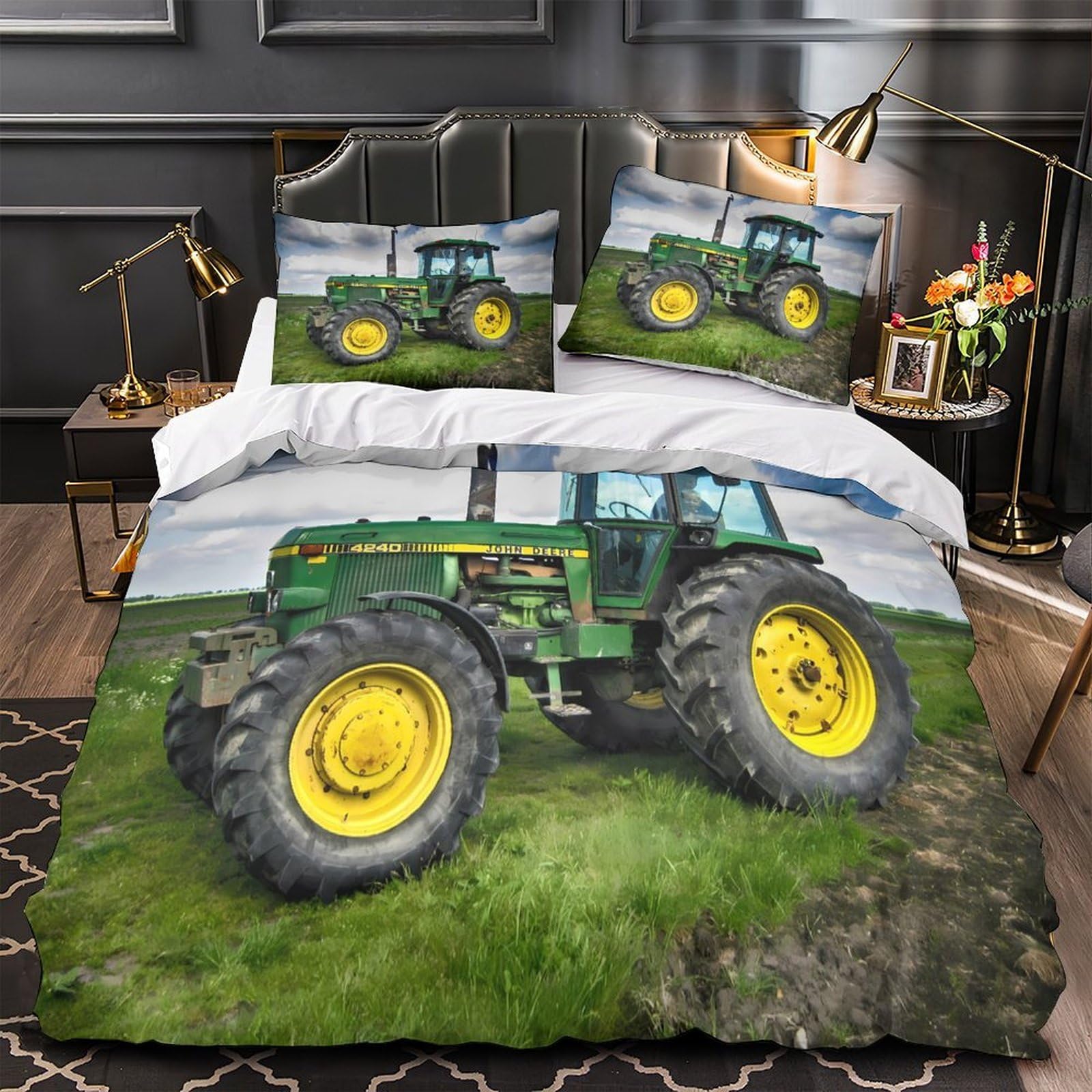 Housse de couette hypoallergique pour peau sensible lit 140x200 tracteur vert