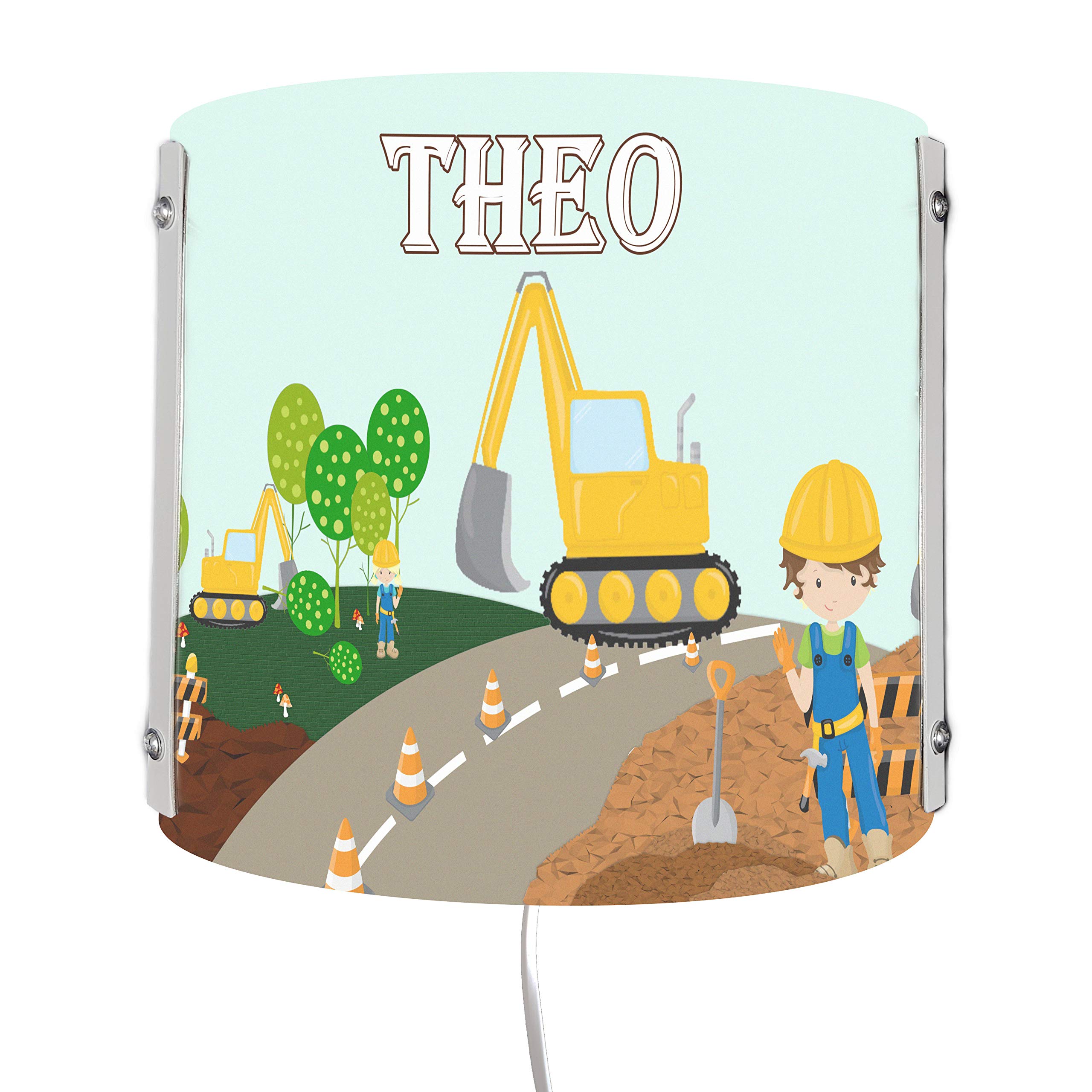 WA-1084, Bagger, Kinderzimmer Wandlampe personalisiert mit Namen, Nachtlicht/Schlummerlicht für Steckdose, E14, 22 x 22,5 x 8,5 cm