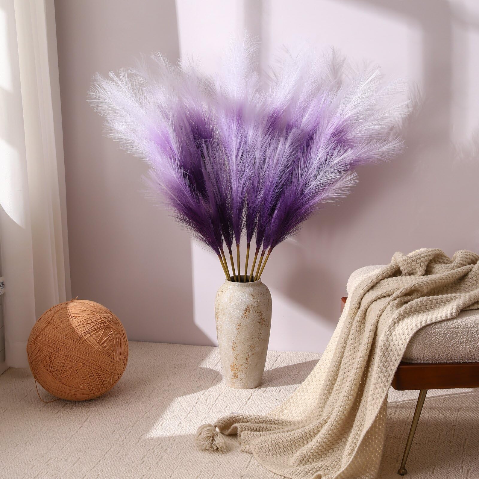 8 Pezzi 113CM Grande Pampas Decorative Artificiali Erba di Pampa XXL Pampa Artificiali Fiori Secchi per la Decorazione Boho del Salotto, Matrimoniale, Vaso, Camera da Letto (Viola Sfumato)