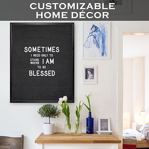 Miniatura 6 de Tablero de letras de fieltro negro con letras blancas precortadas de 10 x 10 pulgadas, tablero de letras intercambiables para bebés, letras palabras