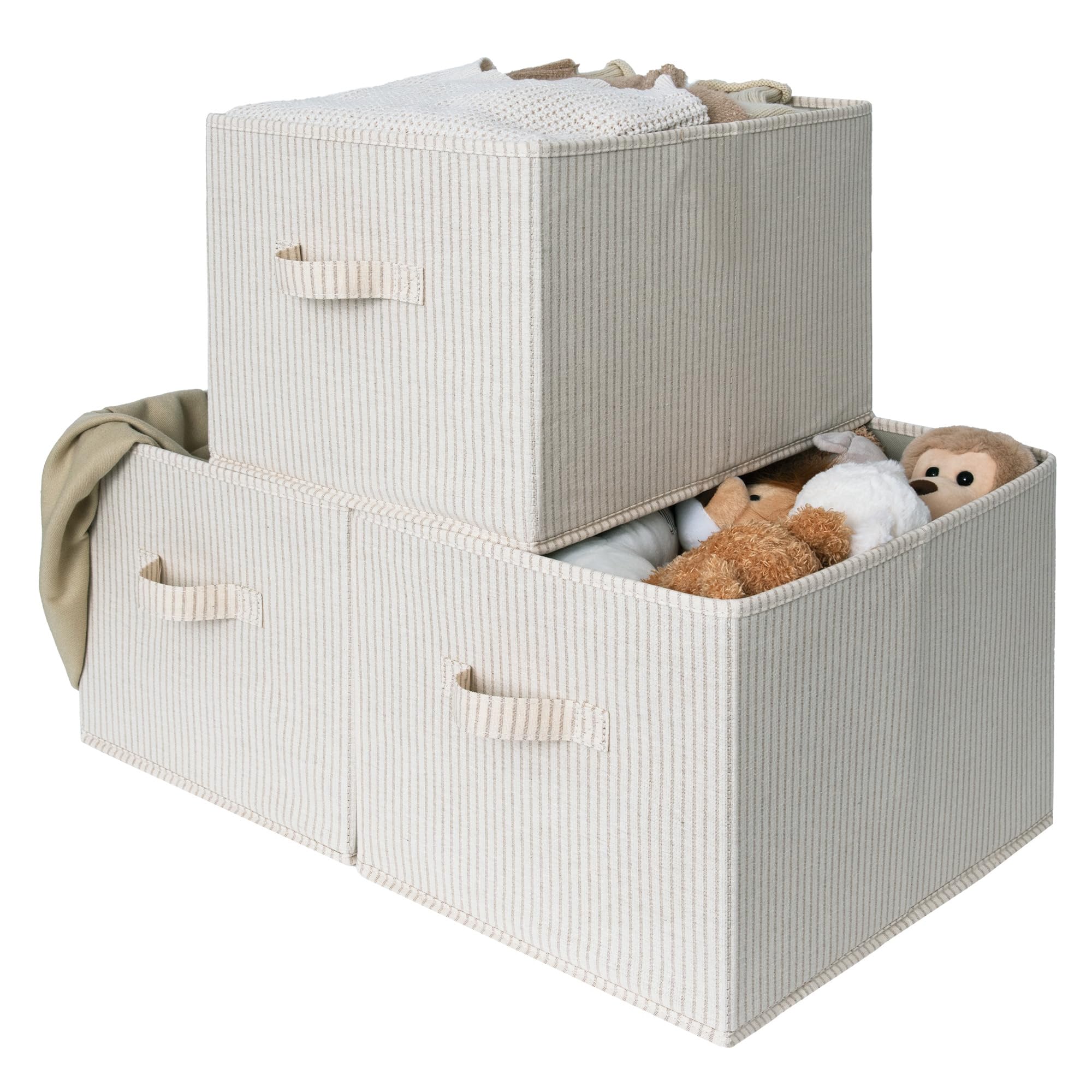 StorageWorks Aufbewahrungskorbe, Aufbewahrungsbox, Beige Gestreift, 3 Stück