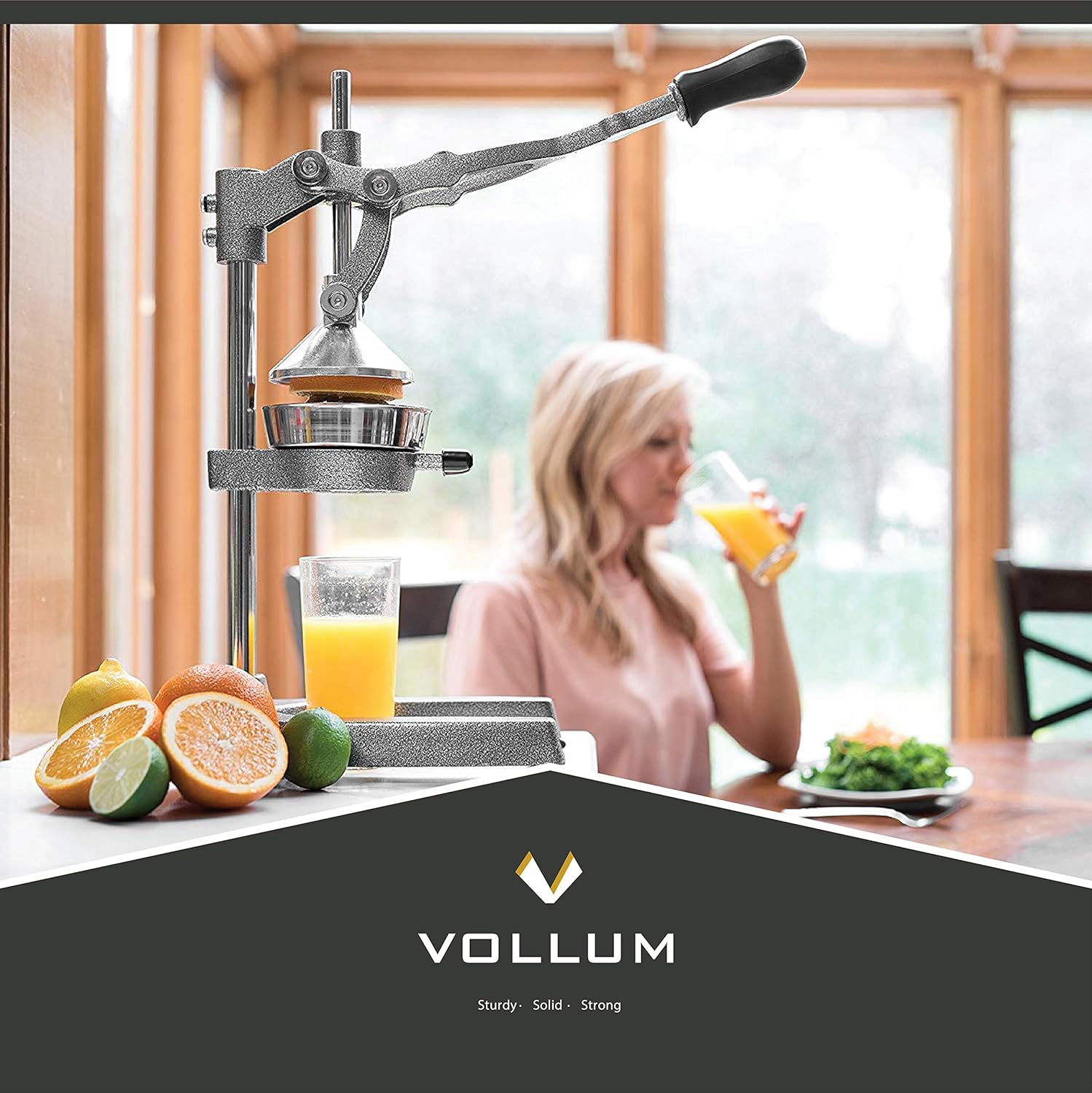 Holiday Deals 🛒 Manual Fruit Juicer - Commercial Grade Home Citrus Lever Squeezer for Oranges, Lemons, Limes, Grapefruits and More - Stainless Steel and Cast Iron - Non-skid Suction Cup Base - 18.5 Inch - by Vollum