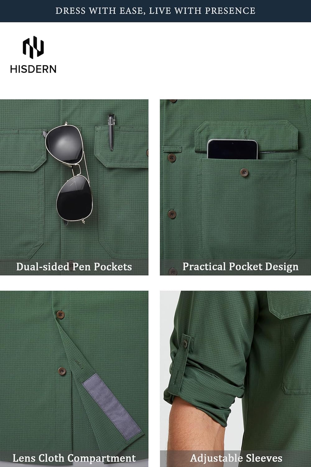 Mens 571 Performance Fishing Shirts Long Sleeve UPF 50+ Sun Protection Quick Dry Cooling Hiking Travel Button Down Shirt - Image 8