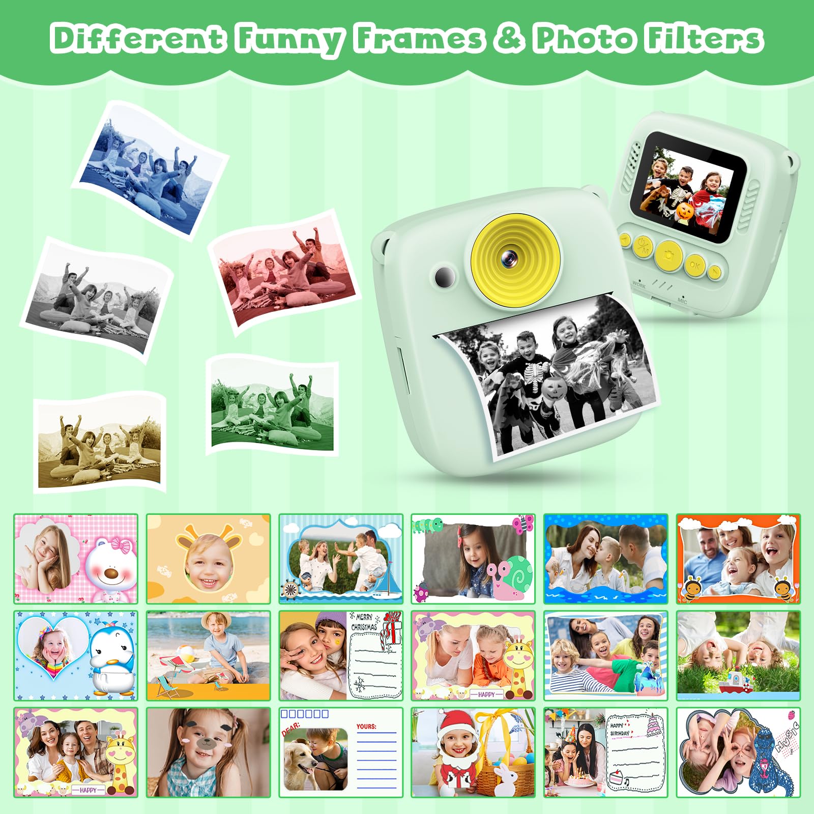 Gofunly Macchina Fotografica Bambini Istantanea, 1080P 2.0 Pollici Fotocamera Digitale Bambini con 32GB Scheda e Carta Fotografica, Regali di Natale Compleanno per 3 4 5 6 7 8 9 10 Ragazze Ragazzida