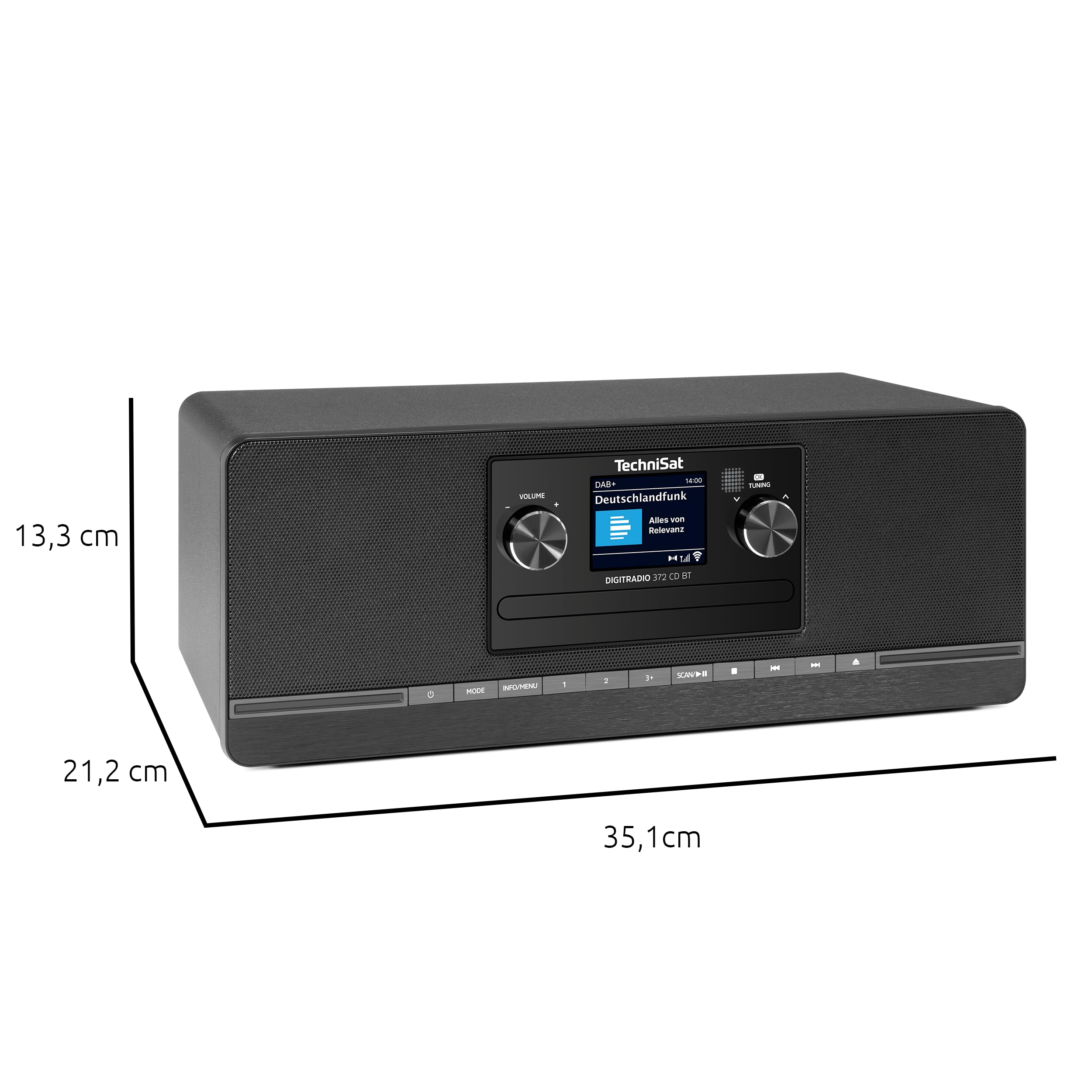 TechniSat DIGITRADIO 372 CD BT - Stereo Digitalradio, Kompaktanlage mit DAB+, UKW, CD-Player, Bluetooth, Farbdisplay, USB, AUX, Kopfhöreranschluss, Wecker, 10 Watt, Fernbedienung - Schwarz