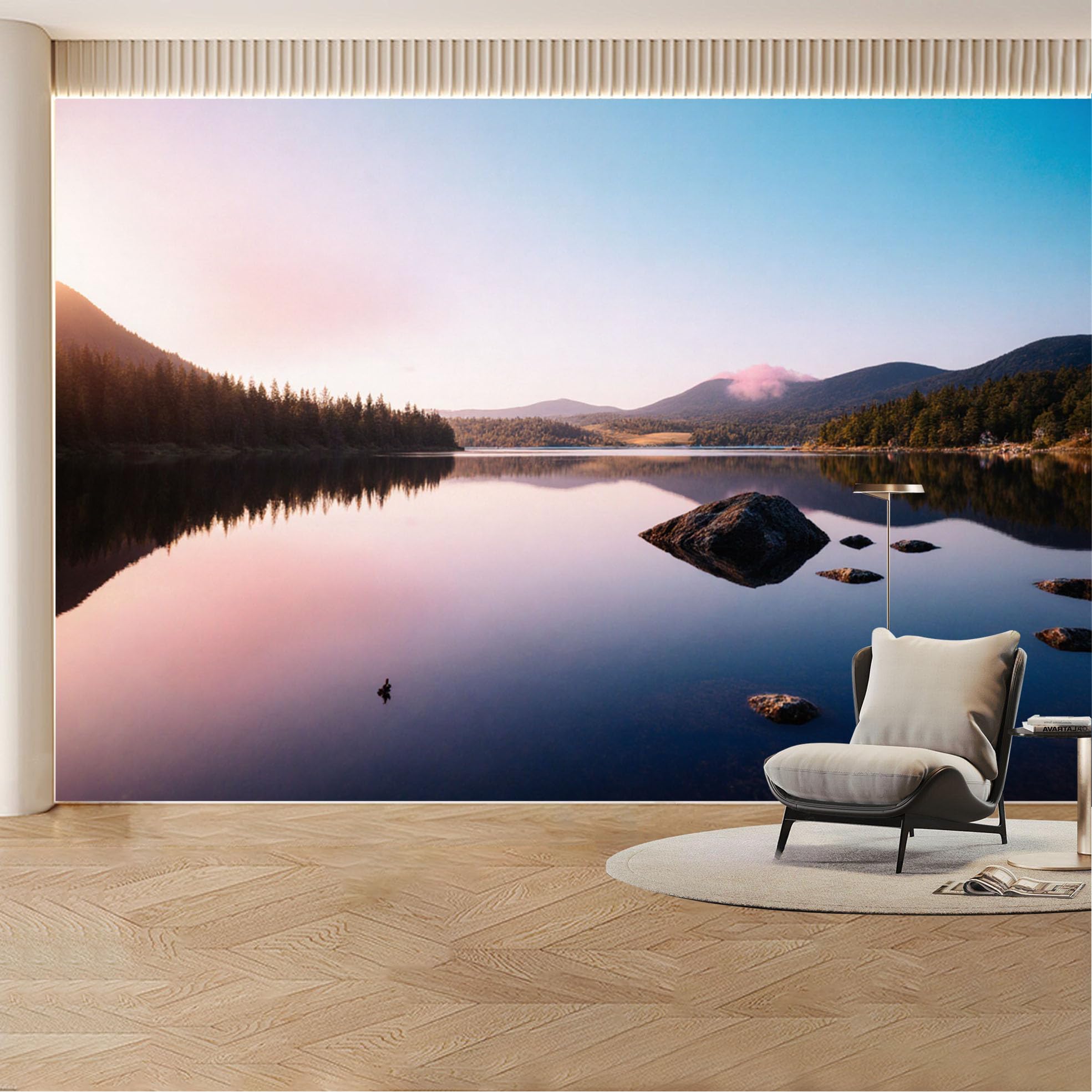 Custom Wall Mural Wallpaper Mountain Lake Landscape Nature Wall Decor Large Wall Art Misty Sunset Nordic Removable SelfAdhesive Large Photo for Living Room， Bedroom， Office