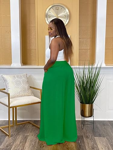 Miniatura 5 de Pantalones palazzo largos de pierna ancha para mujer, cintura alta, ajuste holgado, pantalones casuales con bolsillos