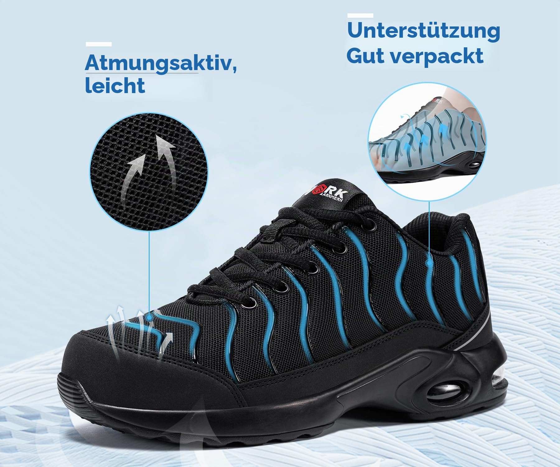 LARNMERN Arbeitsschuhe Herren Damen Leicht Weit und Normal Größe Sicherheitsschuhe Unisex Pannensichere Sportlich Schutzschuhe Stahlkappen Komfort Atmungsaktiv Dämpfung Stoßdämpfung Größe 35-51EU