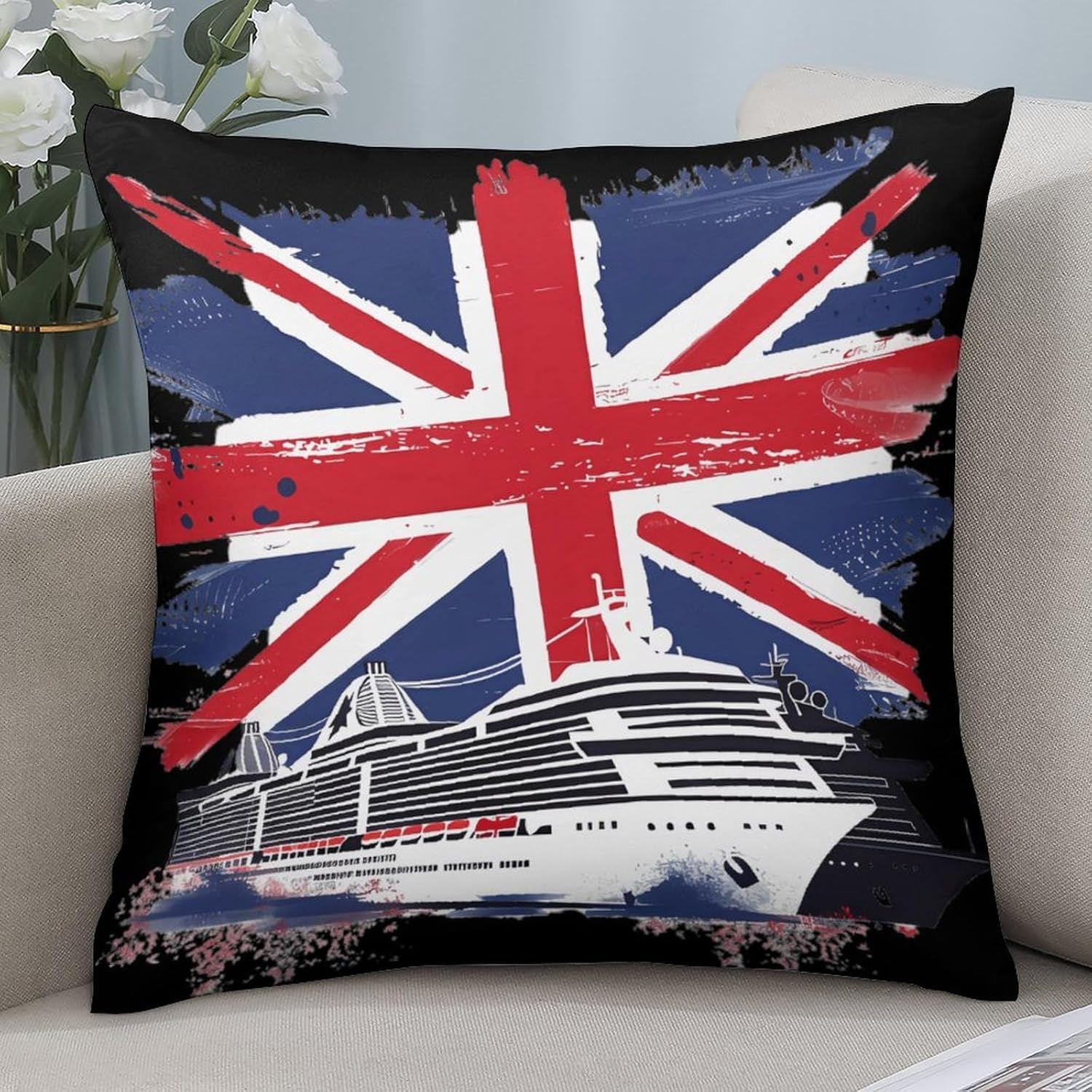 British Flag Cruise Ship Printed Throw Pillow Case 4 Pcs Soft Pillowcases Pillows Covers Sofa Bed Decor 12/14/16/17/18/20/22/24/32 Inches