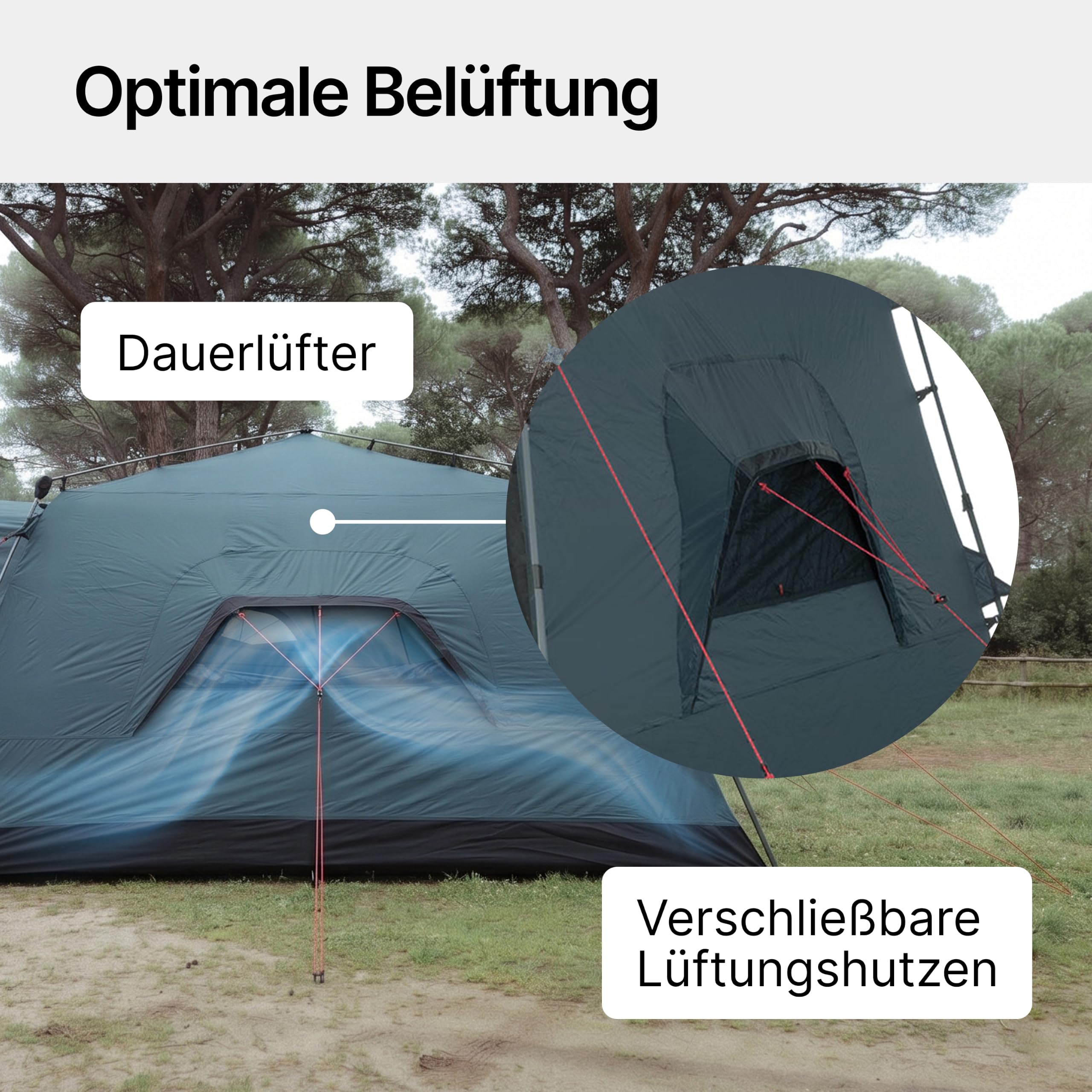 qeedo Quick Villa Familienzelt (für 4 oder 5 Personen) mit Quick-Up Schnellaufbau-System - Wasserdichtes Campingzelt, extra groß, hoch & geräumig, mit Vordach, Eingang & Fenster mit Mesh-Moskitonetz