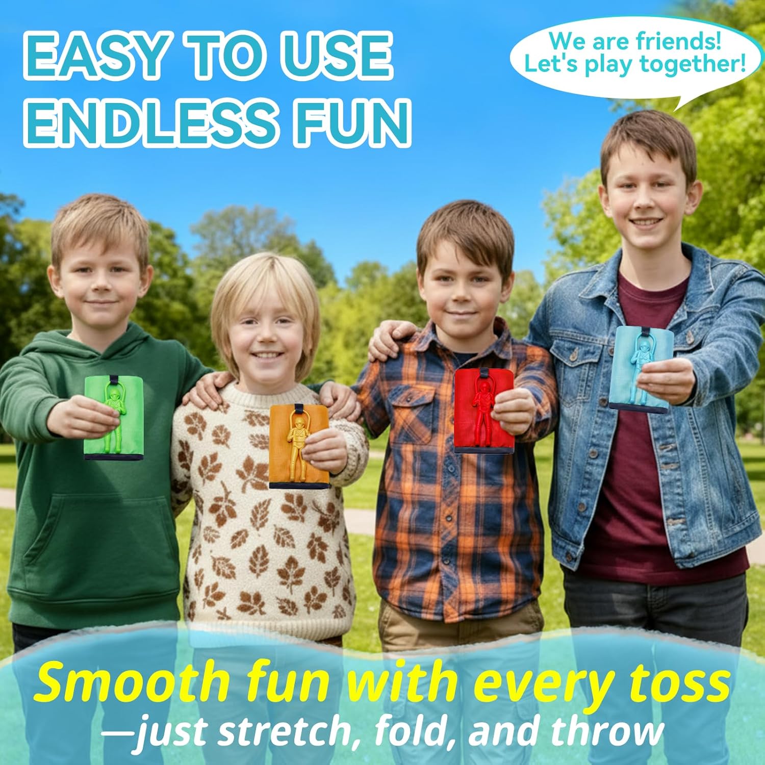 Yeeeasy Tangle-Free Parachute Toys for Kids (4 Pack) - Outdoor Flying Game for Boys Girls Age 3-12 - Rip-Stop Hand Throw Army Men Action Figures - STEM Science Gift & Stocking Stuffers