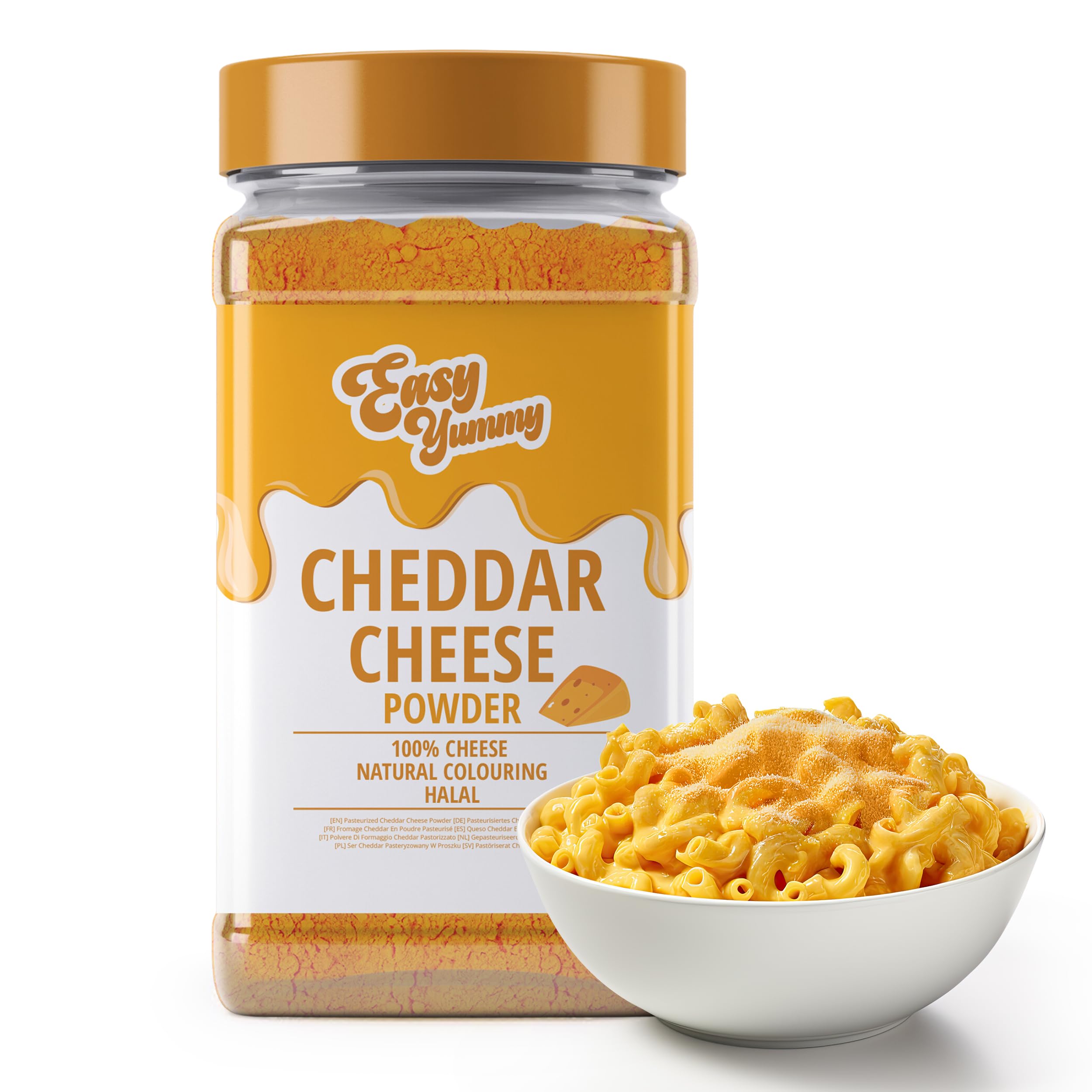 Easy YummyCheddar Cheese Powder 300g – Instant Cheese Flavour for Meals & Snacks – Always Ready, No Fridge Needed – Made in Europe from 100% Real Cheese – Natural Colouring