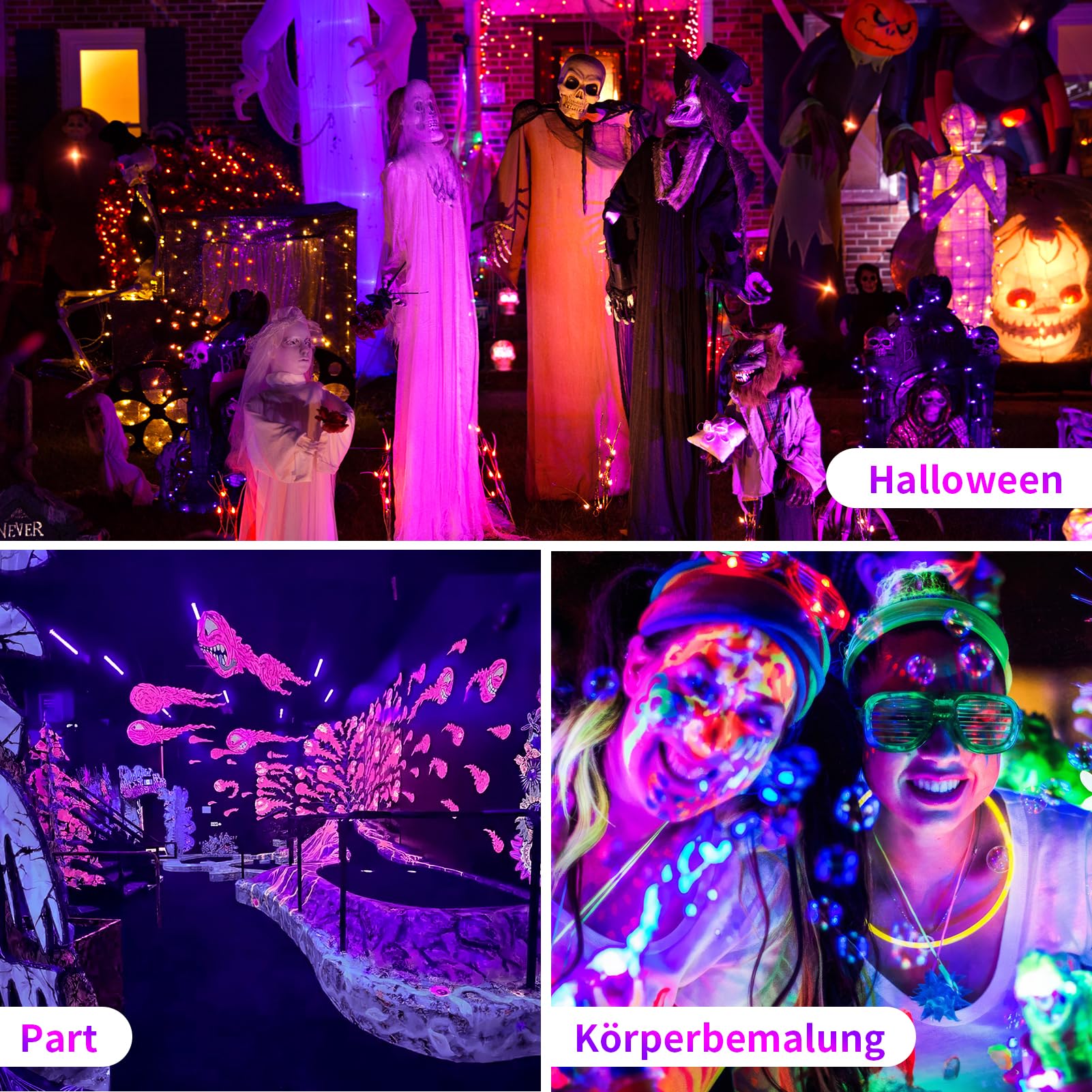 100W Schwarzlichtlampe, 3 Brightness Schwarzlicht, P66 Wasserdicht Schwarzlicht Strahler, UV Licht Mit 1.5m Netzkabel Stecker Schalter, Schwarzlicht Led für Party Disco, Neonfarben, Aquarium