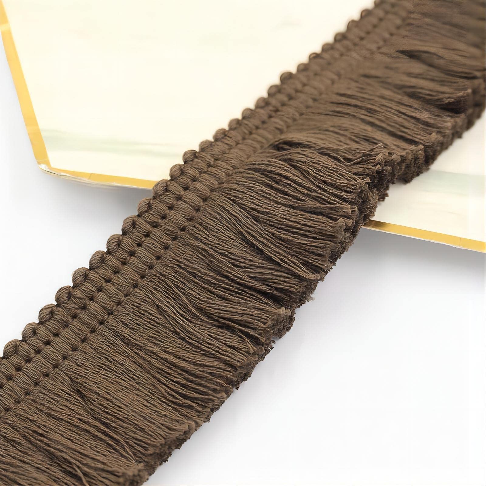 10 Meters 3.8cm Fringe Tassel Trim Macrame Tassel Ribbon Lace Trim Cotton Tassel Fringe Lace Edging Trim Ribbon Fabric Fringe Trim for Clothes Curtain Blanket Hammock Umbrella Decor Sewing (Coffee)