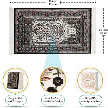 Praying Mat - Black Foldable Thick Travel Prayer Rug For Muslim, Ideal Gift And Islamic Favor