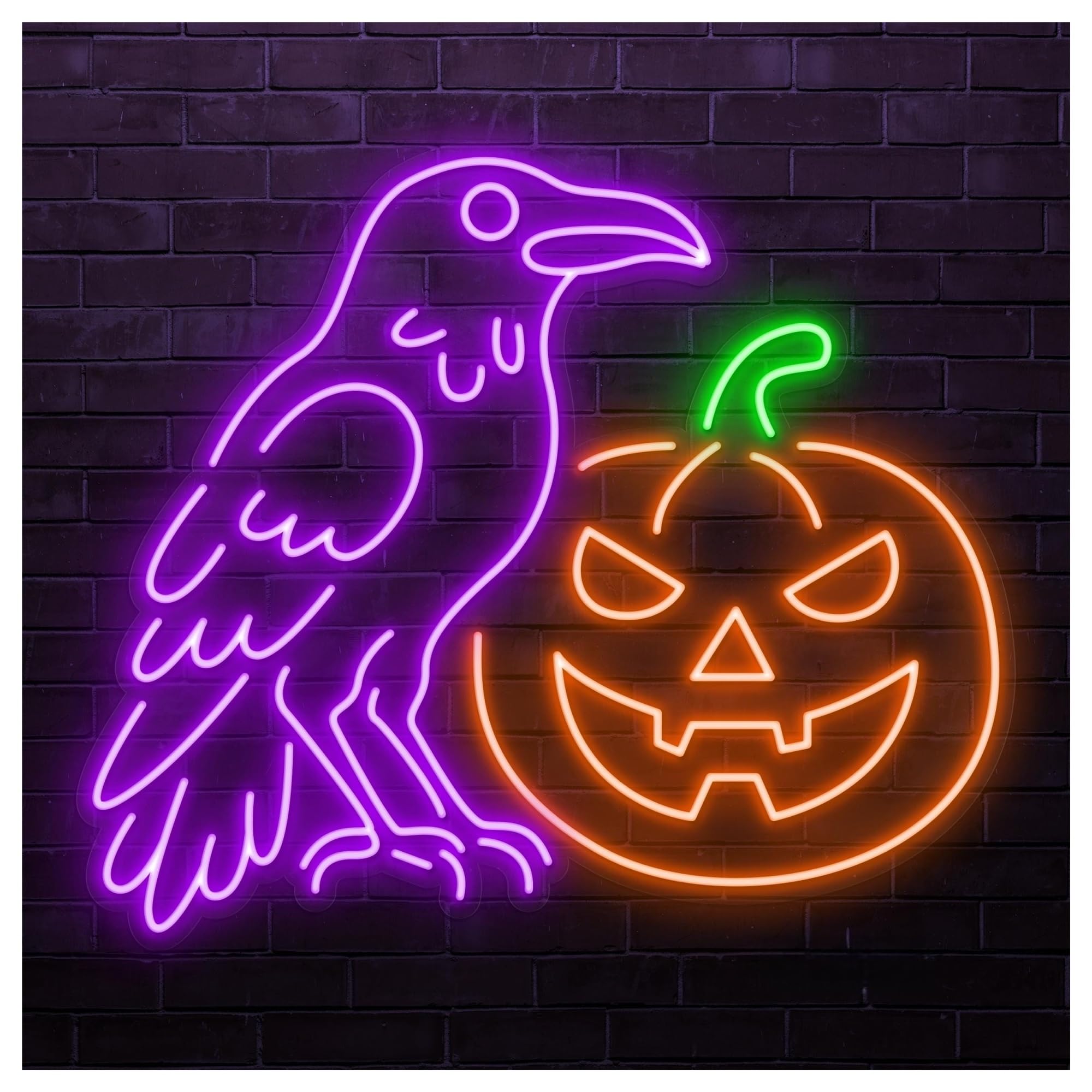 RONGCH Hanging Art Signs Raven and Pumpkin Neon Sign, Suitable for Horror House Art Decor with Brightness Adjustable 55cm