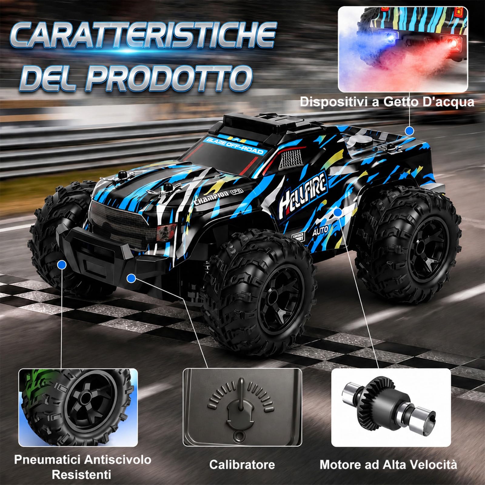 Macchina Telecomandata 2,4GHz Auto Telecomandata - Off Road Alta Velocità Vehicle 22KM/H con Luci LED - Auto RC 1:18 di Tutto Terreno Perfetto Regalo per Bambini e Ragazzi