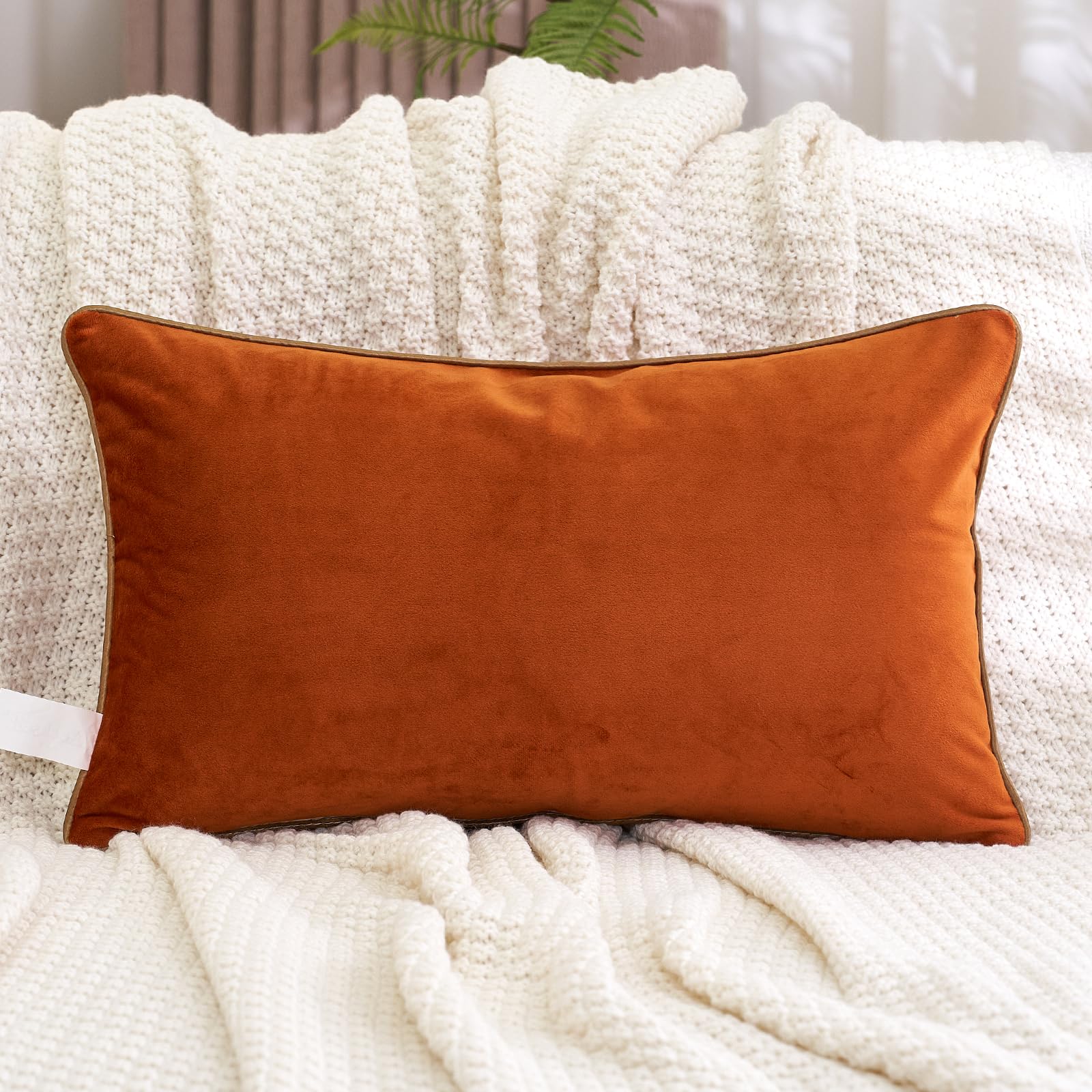 Aeckself 2 Federe Quadrate In Velluto 60x60 Cm, Arancione, Morbide, Decorative, Con Cerniera, Solo Federe
