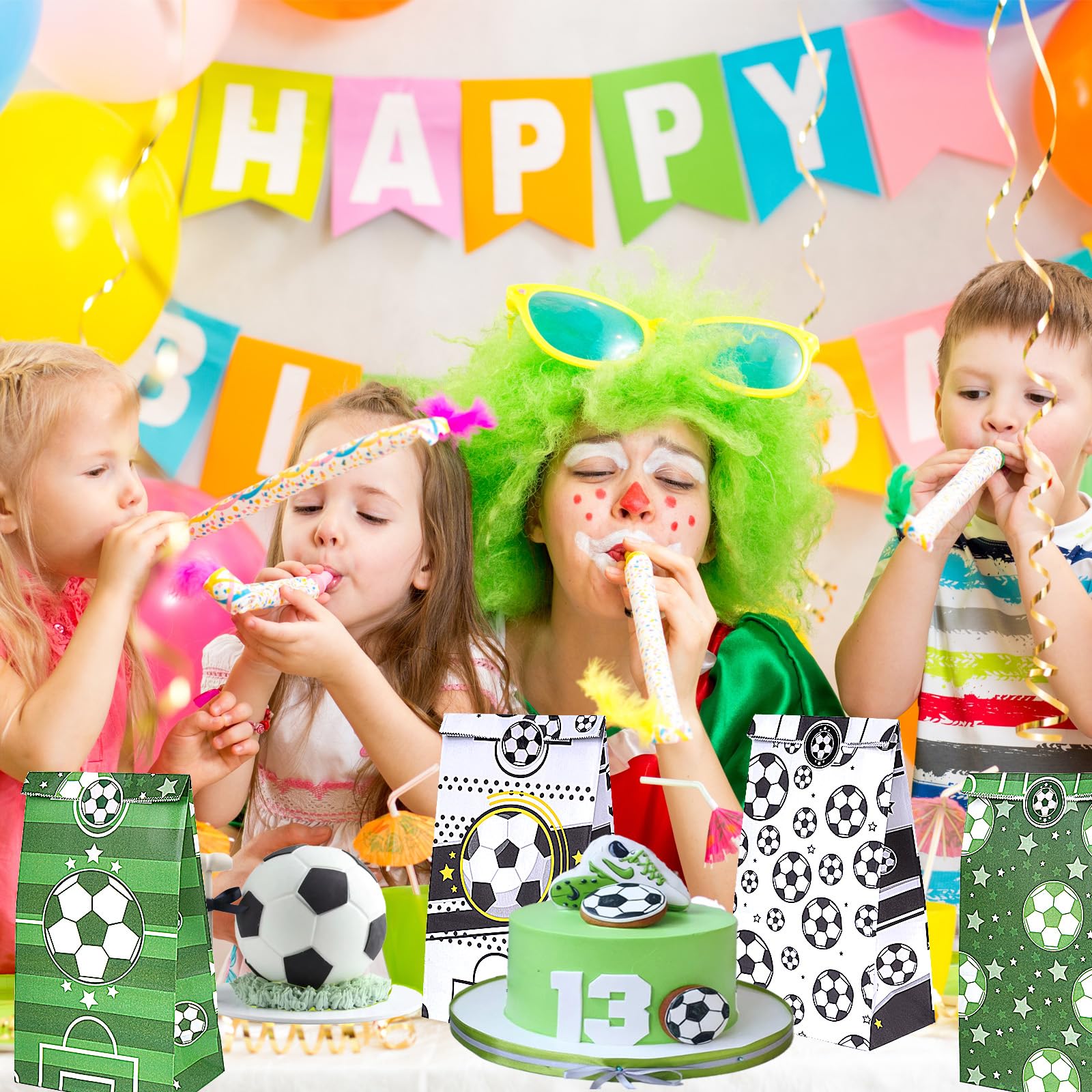 24 Sacchetti Porta Regali Fowecelt A Tema Calcio Con Adesivi, Carta Kraft 12x8x21 Cm, Per Feste Di Compleanno, Bomboniere E Dolcetti