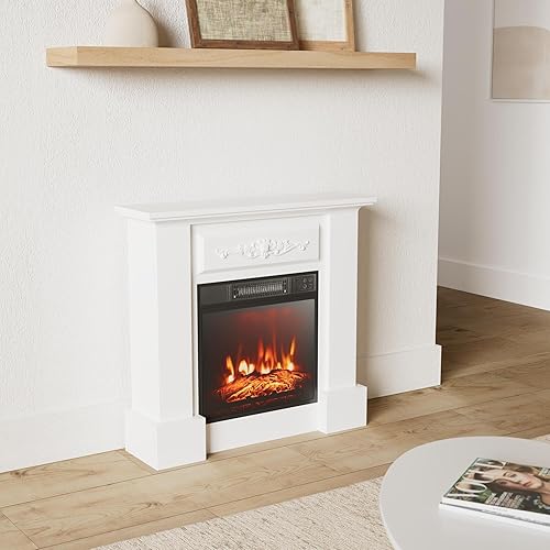 Miniatura 2 de GOFLAME Chimenea eléctrica con chimenea, calentador independiente de 1400 W con control remoto, brillo de 3 llamas, termostato, temporizador de 6