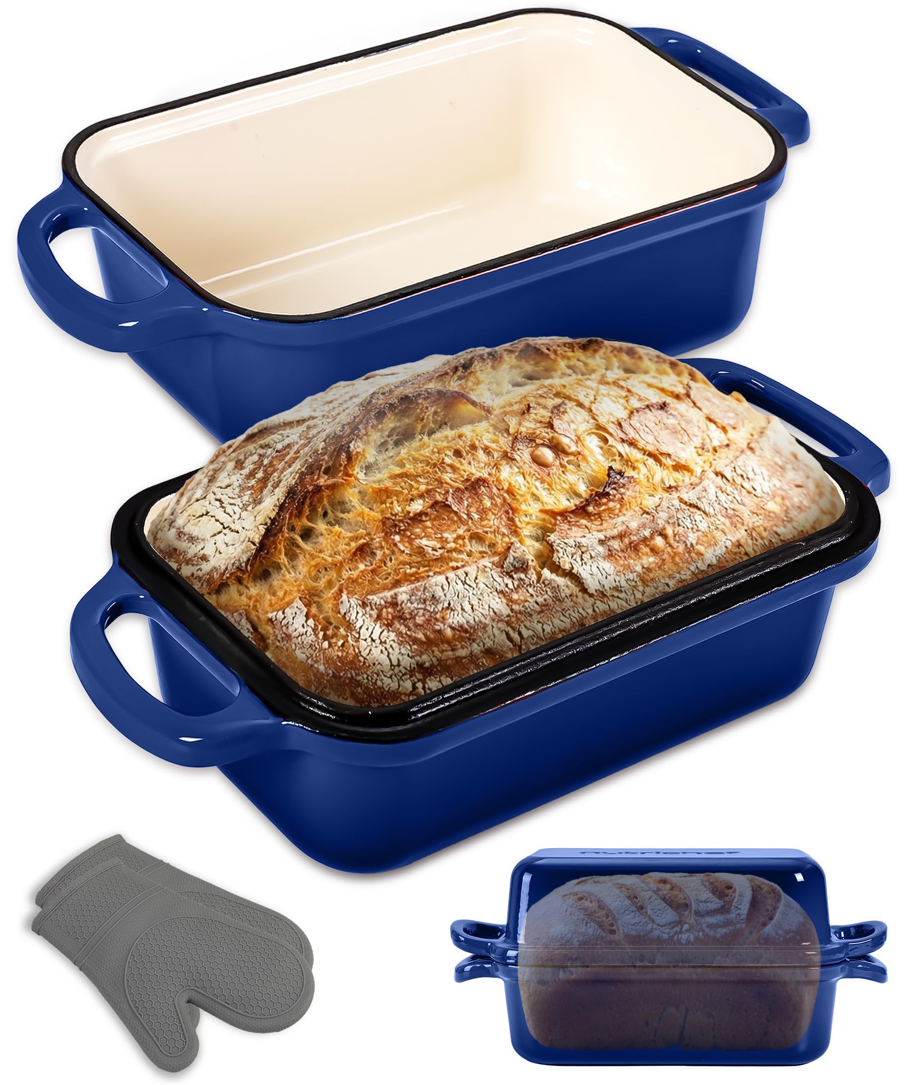 NutriChef Enameled Cast Iron Loaf Pan with Lid