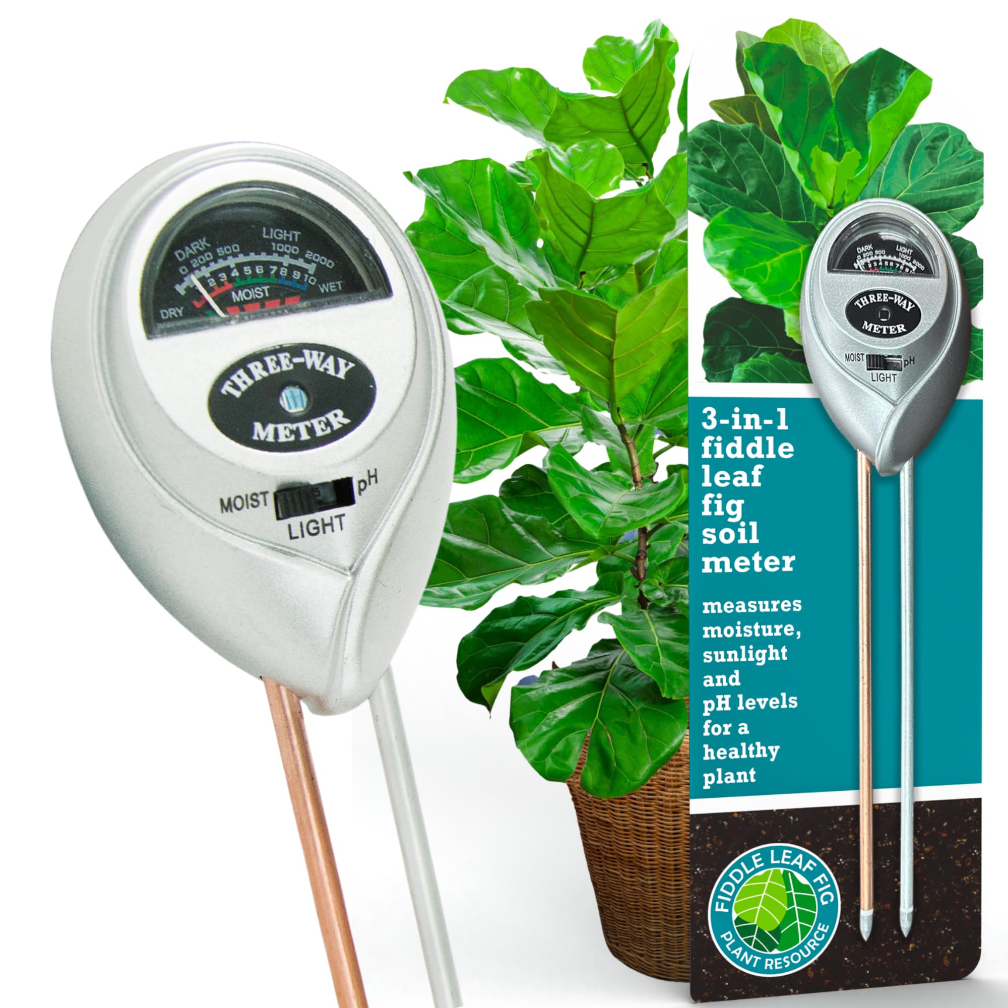 Houseplant Resource Center Fiddle Leaf Fig 3-in-1 Soil Moisture Meter for Plants - Best Indoor Plant Water Meter for Potted Houseplants - Light & Moisture Sensor Probe for Optimal Growth