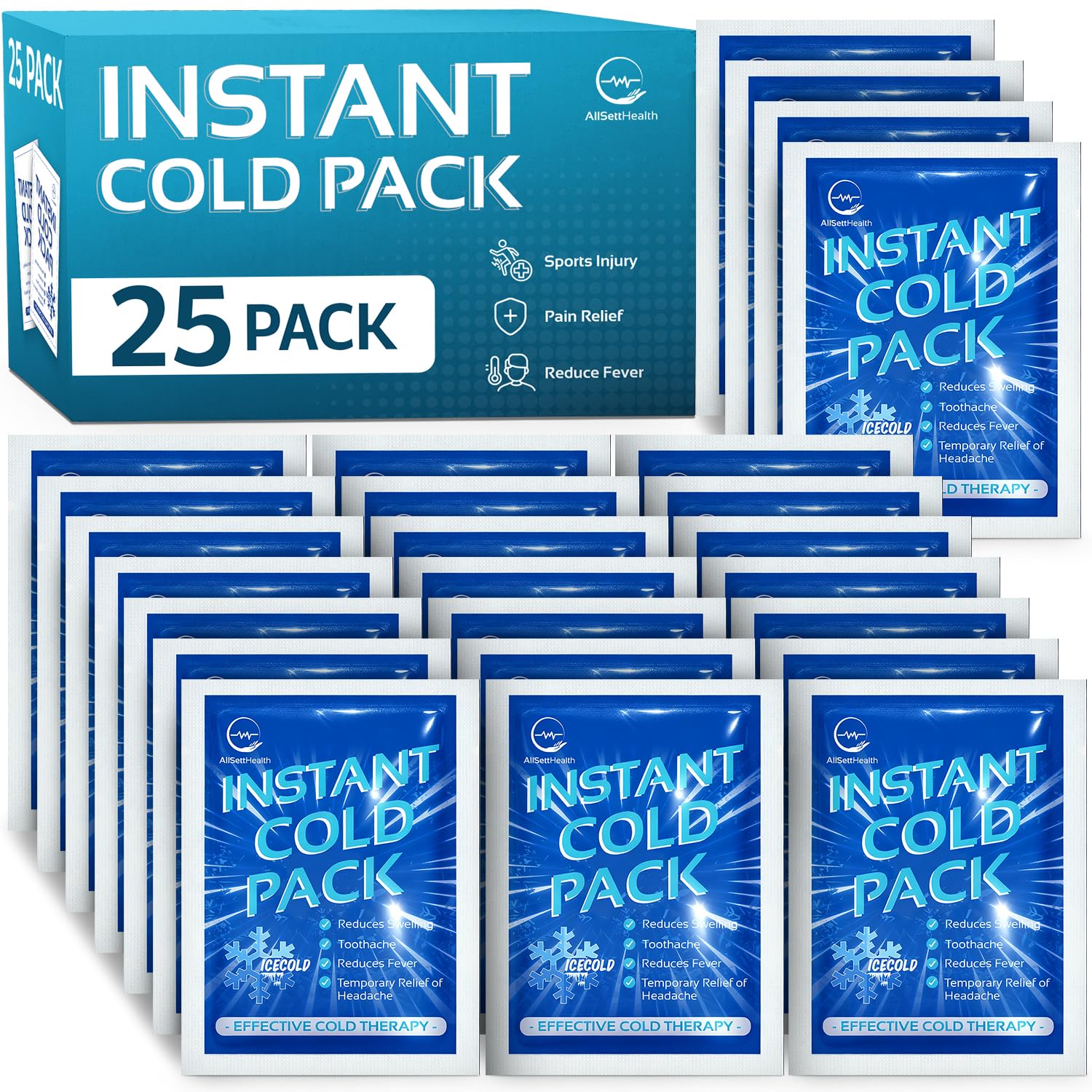 25 Pack Instant Ice Cold Pack (6” x 4.5”) - Disposable Instant Ice Packs for Injuries | Cold Compress Ice Pack for Pain Relief