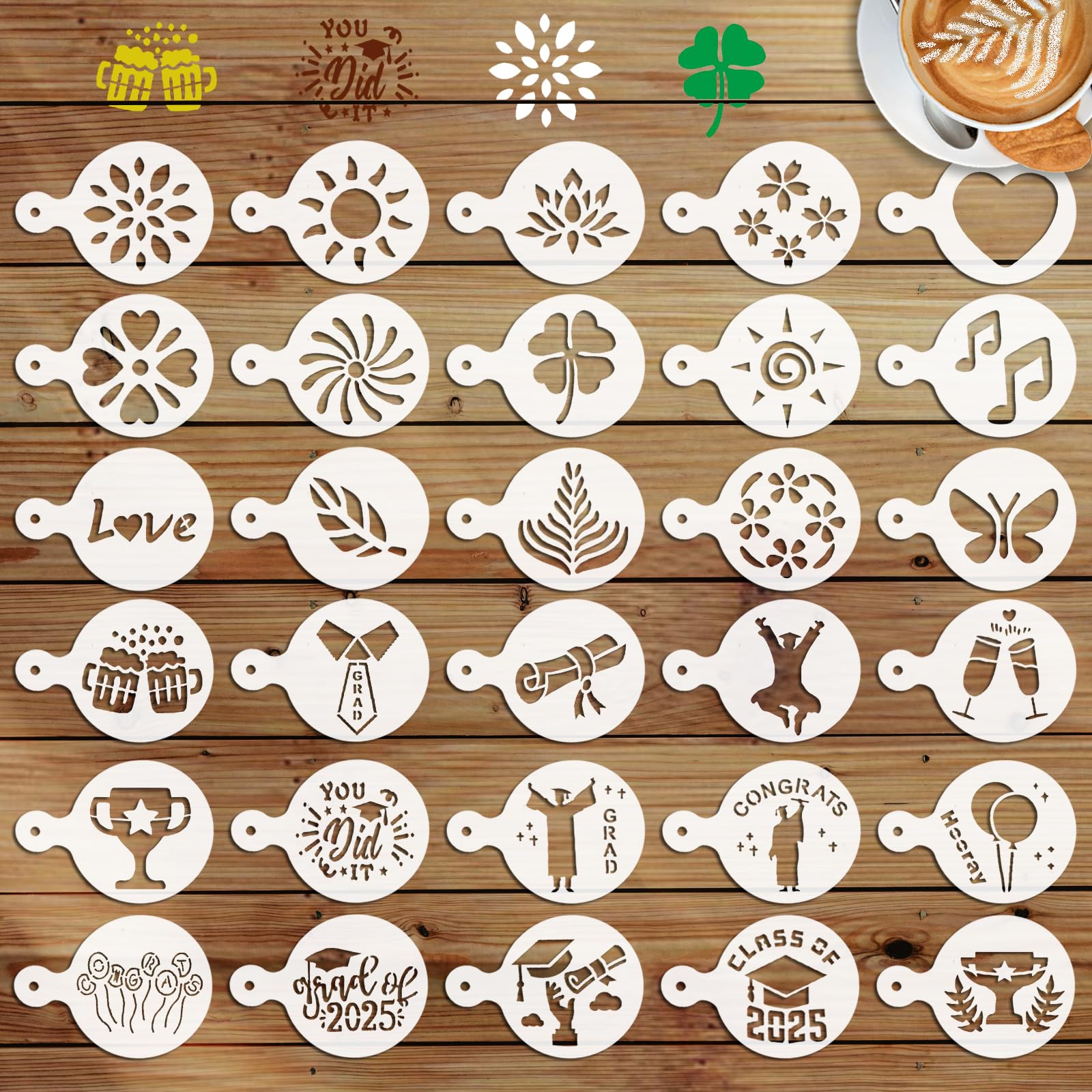 35 Stencil Per Caffè E Biscotti In Plastica: Set Di Forme Per Latte Art E Decorazione Torte