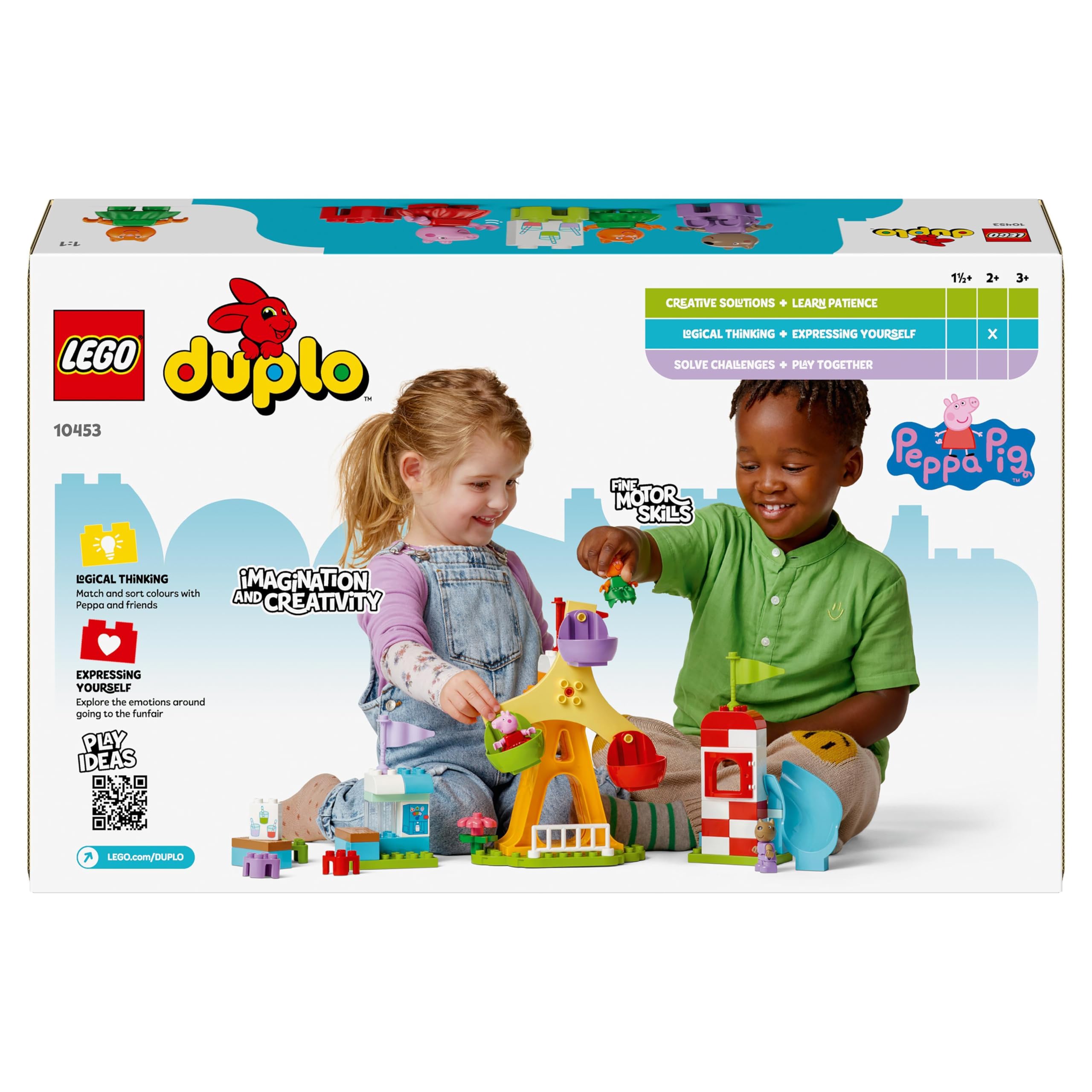 LEGO DUPLO Peppa Pig Luna Park - Gioco per la Motricità Fine per Bambini da 2 Anni - Ruota Panoramica, Scivolo, Bar e 3 Figure tra cui Candy Gatto e Danny Cane - Attività per Sviluppo Precoce - 10453