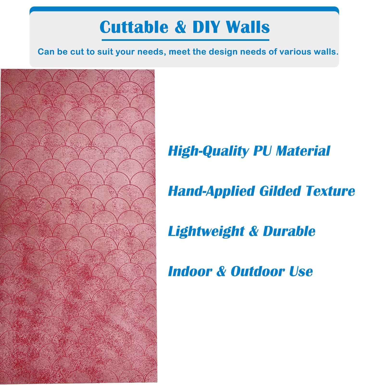 Paneles Decorativos para Pared Paneles de Pared con Patrón de Escamas con Textura Dorada Aplicada a Mano, Revestimiento de Pared de PU Impermeable para Exterior, Revestimiento de Pared(I,1PC)
