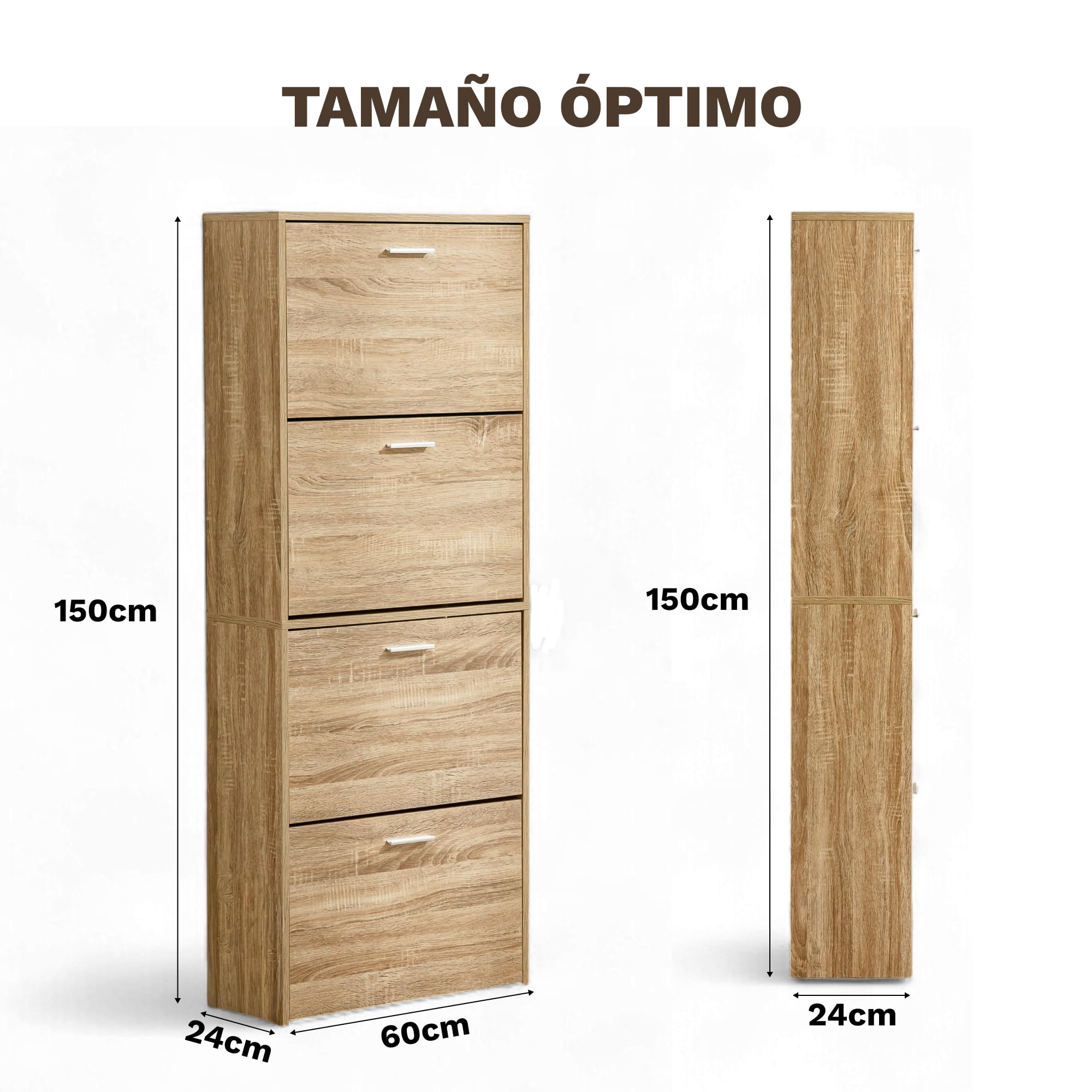 CATAVANA Zapatero Madera 24 Pares, Mueble Zapatero Entrada Recibidor con 4 Tapas, Shoe rack for bedroom, Organizador Zapatos Vertical para Pasillo, Shoe Rack Armario Calzado,60x24x150 cm, Madera Clara