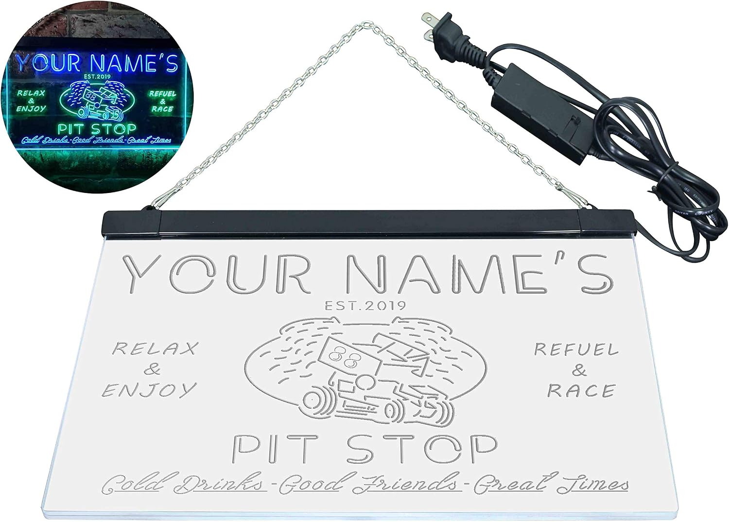 Personalized Your Name Est Year Theme Pit Stop Game Room Garage Du