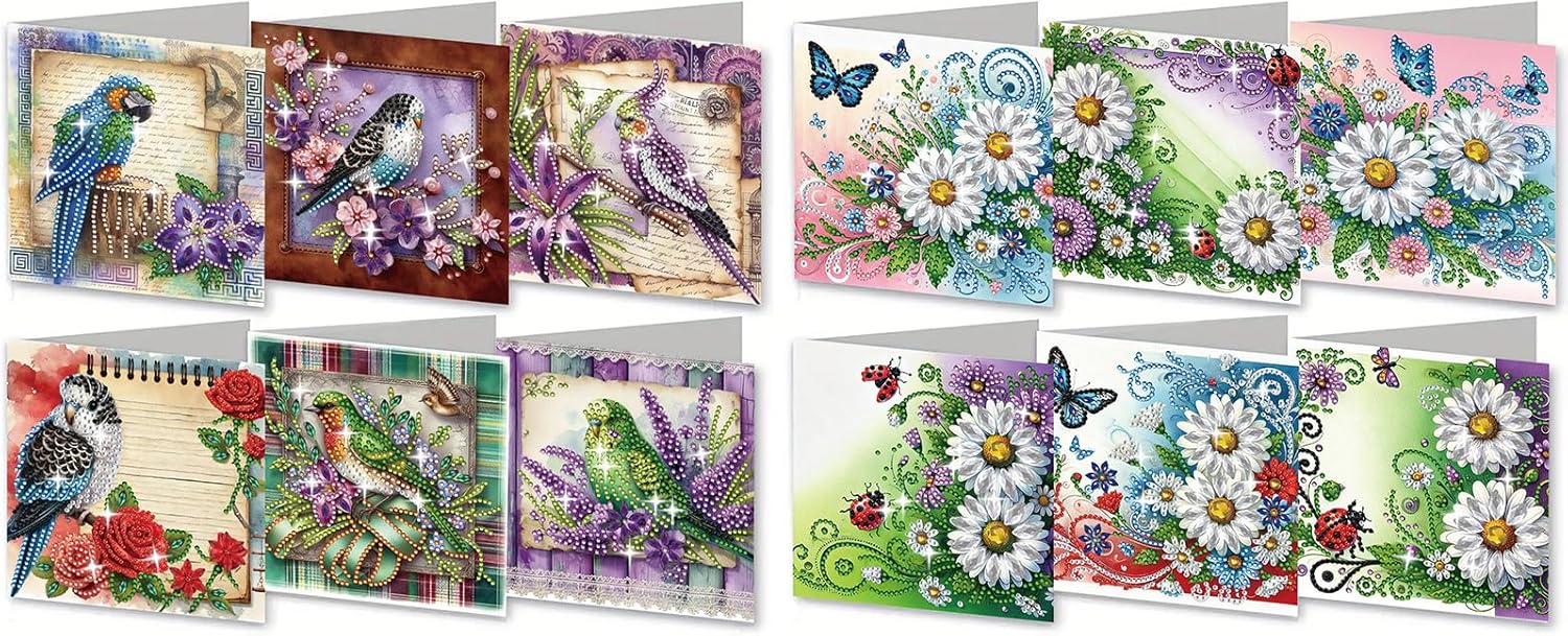 12Pcs Greeting Card DIY Diamond Art Painting Greeting Cards Special Shaped Holiday Blessing Folding Card Kit with Envelope Arts Crafts for Birthday Festival-08