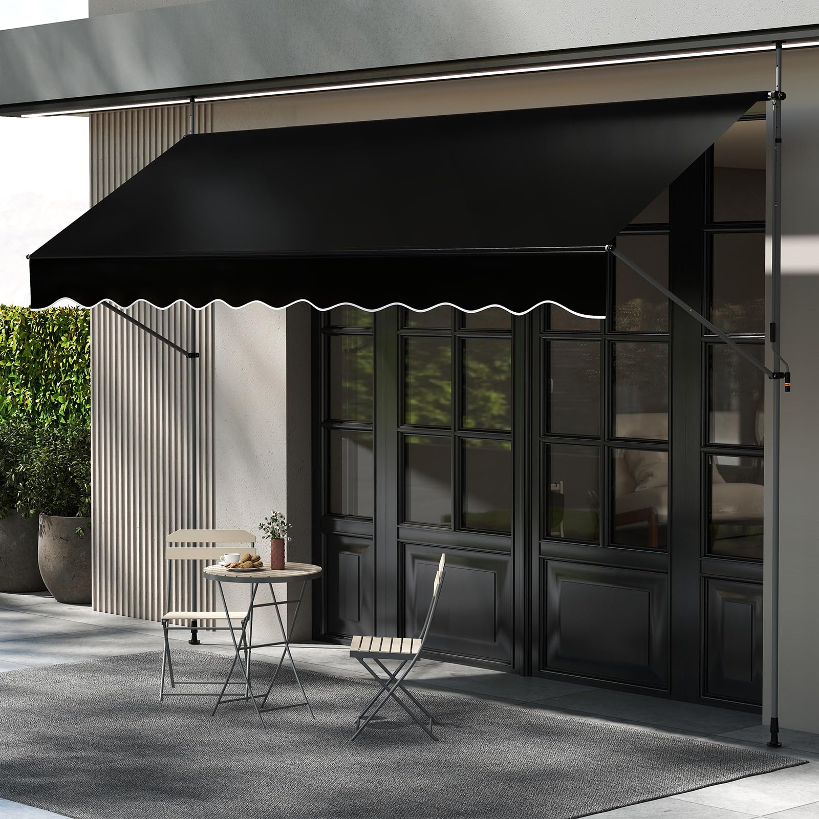 COSTWAY Store Banne Manuel Rétractable de 4 x 1,2M avec Manivelle Hauteur Réglable 210-300CM, Auvent de Terrasse en Aluminium Tissu Oxford Imperméable Anti UV, pour Blacon et Porte (Noir)