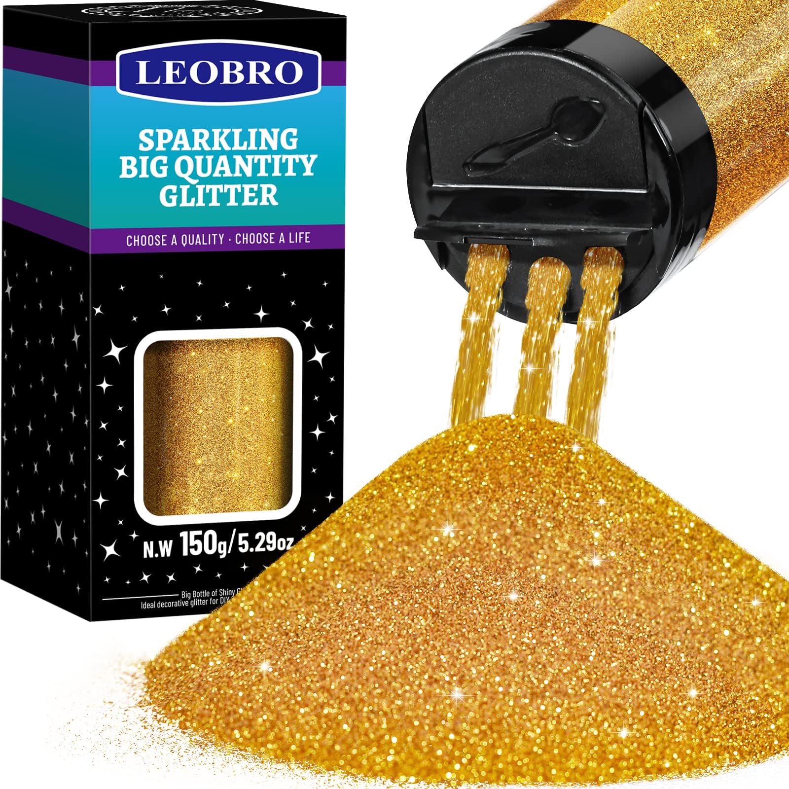 LEOBRO Gold Glitter, 150g/5.29oz Gold Fine Glitter, Craft Glitter for Resin, Crafts, Tumbler, Nail Body, DIY Party Decorations