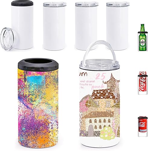 Paquete de 25 enfriadores de latas delgadas 4 en 1 de 16 onzas de acero inoxidable de doble pared con aislamiento, enfriador de latas de acero