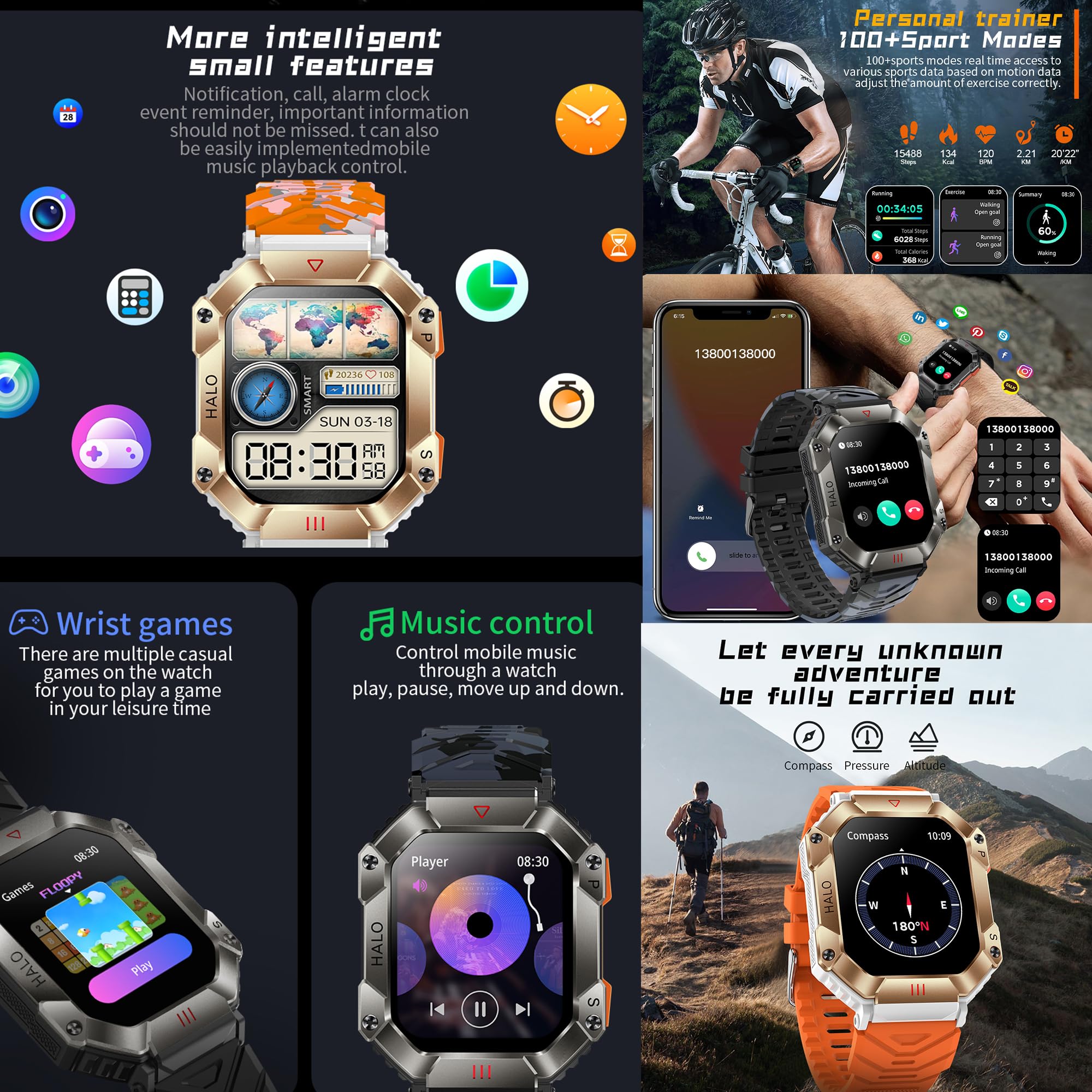ZPIMY Montre Connectée Homme avec Appel Bluetooth, 2,0” AMOLED 5ATM Smartwatch Homme avec 100+ Modes Sportifs Tracker d'activité, Sommeil, SpO2, Smart Watch pour iOS Android (Noir)