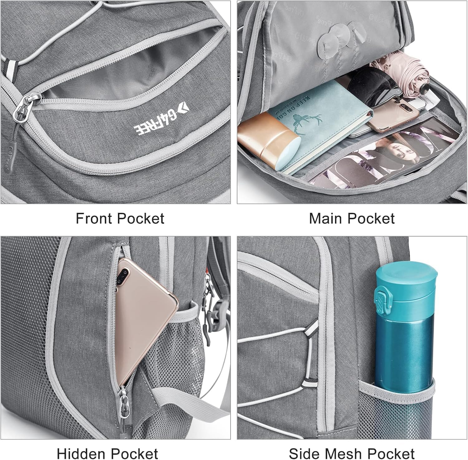 G4Free 12L/20L Small Hiking Backpack RFID Mini Rucksack Compact Multipurpose Daypacks for Men Women Camping Walking Daytrip Travel, Light Grey, 12l, Daypacks - Image 2