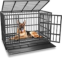 BOLDBONE 48 Inch Heavy Duty Indestructible Escape-Proof Dog Crate for Large XL Dogs - Anxiety Kennel with Wheels, Trays, Black