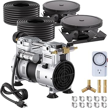 220V-240V PAS20H Pond & Lake Aeration System for Up to 3 Acre, 1/2 HP Compressor + Two 100 Weighted Self-Sinking Tubing + 2 Diffusers