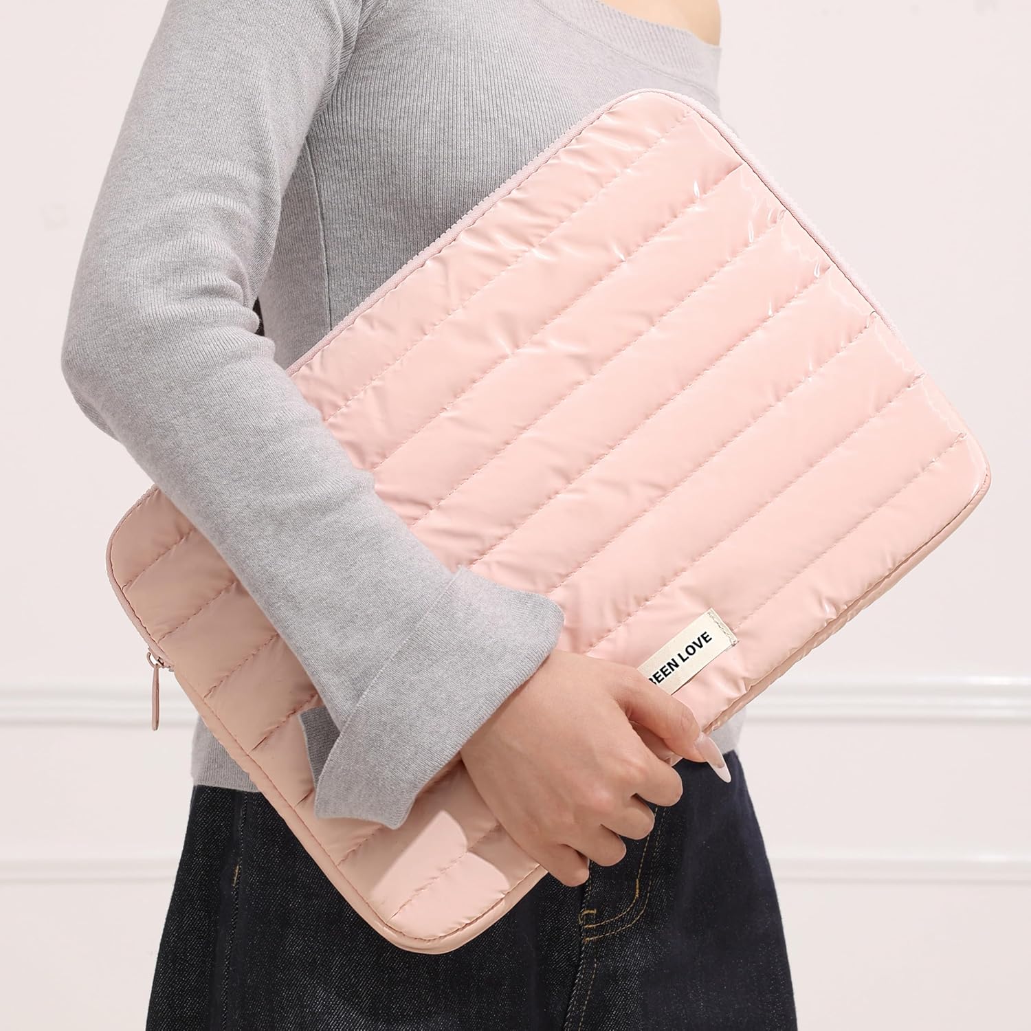 Teryeefi Laptop Sleeve Bag 13-14 Inch, Fashion Waterproof Soft Laptop Sleeve Case for MacBook Air Pro 13 14 inch, iPad Pro 12.9 Air 13, Dell, Asus, HP for Women Girls - Pink