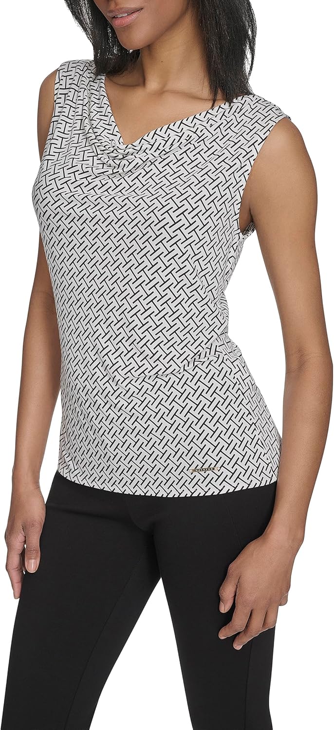 Halston Womens Drapped Front Neck Blouse with Hardware - Image 3