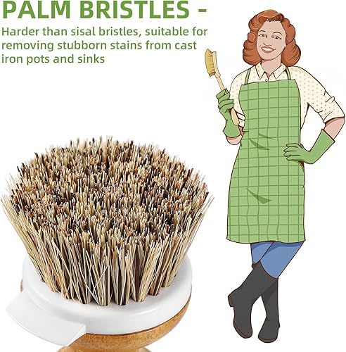 Miniatura 8 de SUBEKYU Cepillo para platos de bambú, cepillo para lavar platos de cocina, cepillo de madera natural para limpiar platos, sartenesollas, raspador