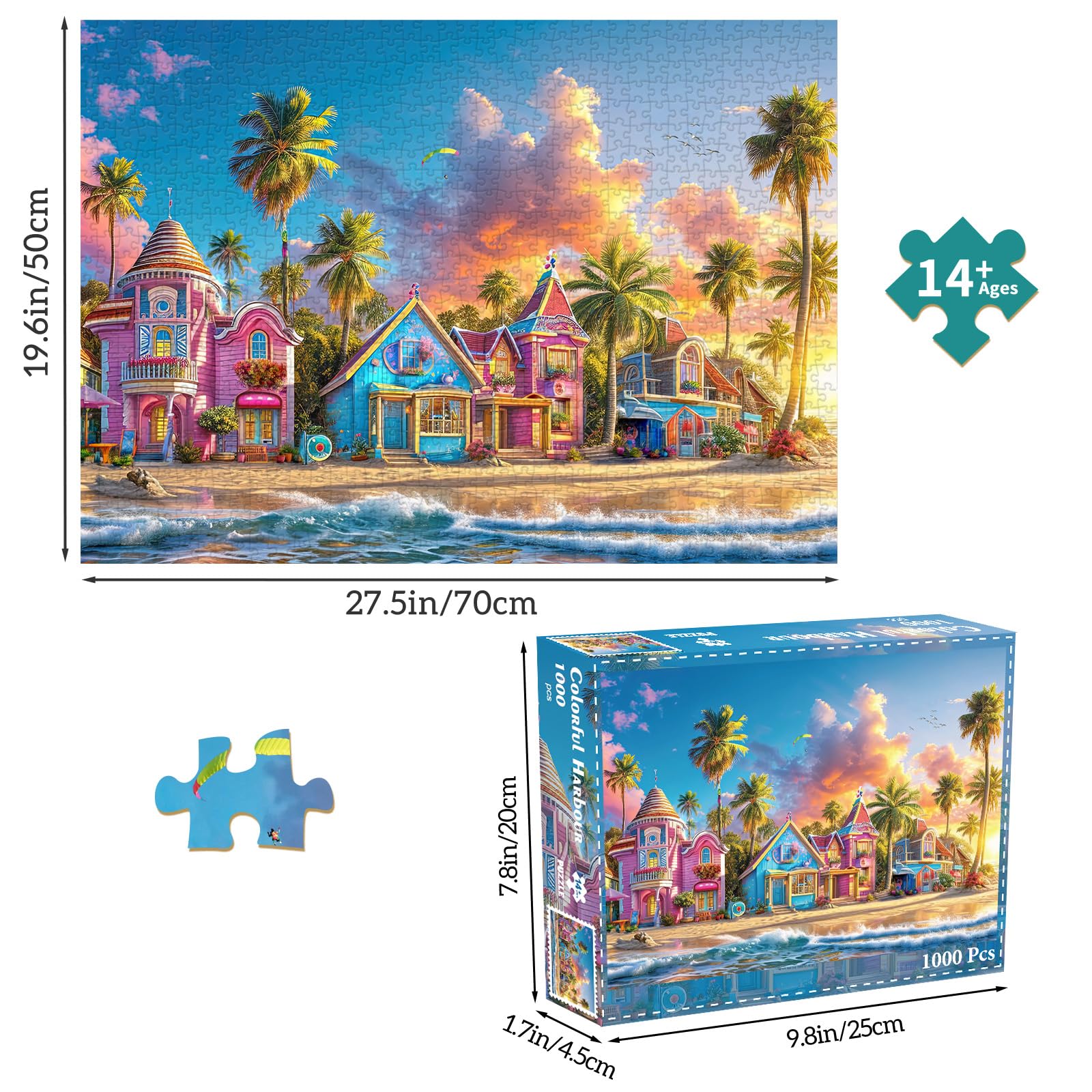 Romantic Beach Jigsaw Puzzles for Adults 1000 Pieces, Interlock Perfectly Letter on Back No Dust, Difficult Puzzle Home Decor Birthday Party Gift Toy, 1:1 Poster 1000 Puzzles