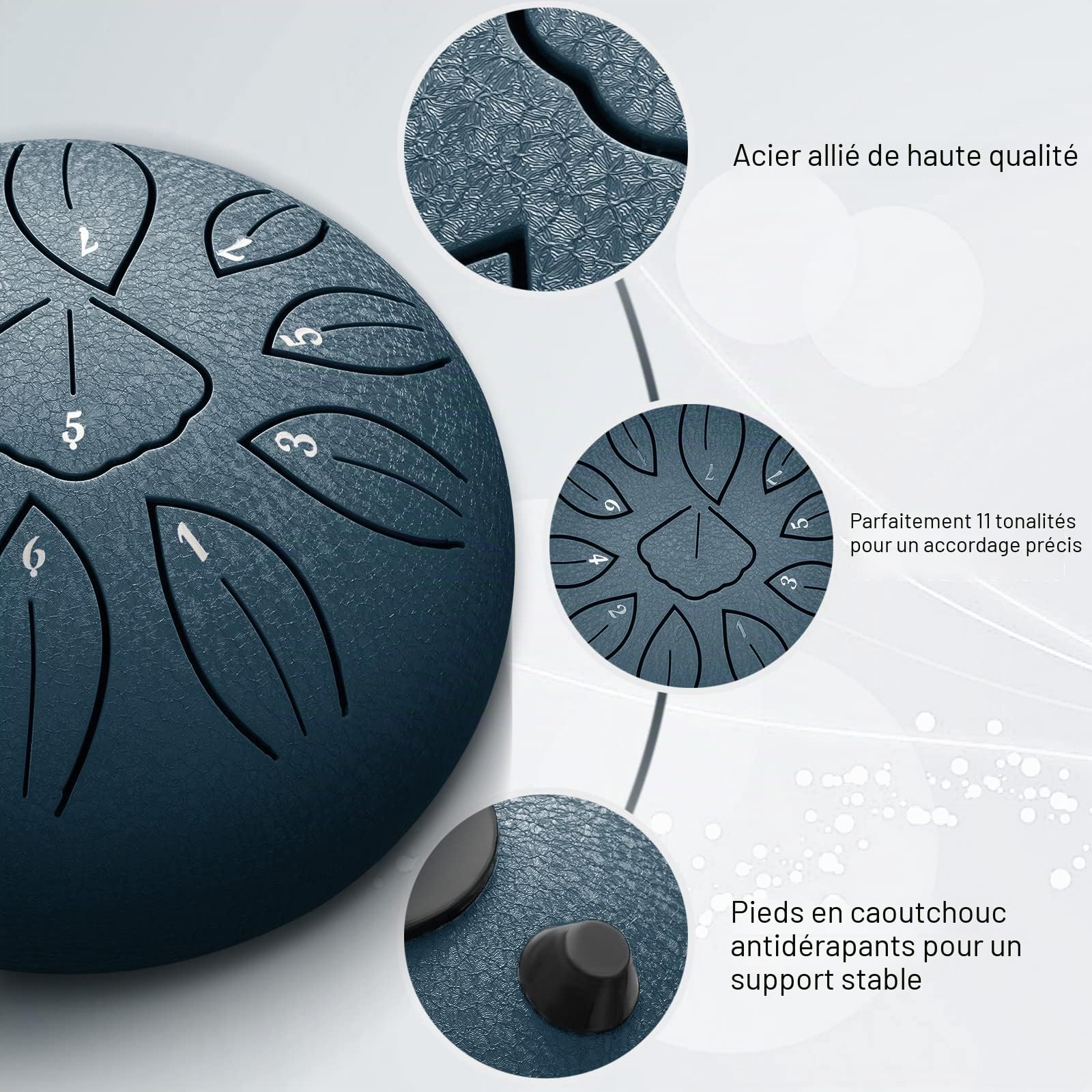LEKATO Steel Tongue Drum, 6 Pouces 11 Tons en C Majeur, Tambour Handpan avec Sac pour Tambour à Langue, Mini Tambour à Main Pour Méditation/Yoga/Education Musicale, Bleu Marine