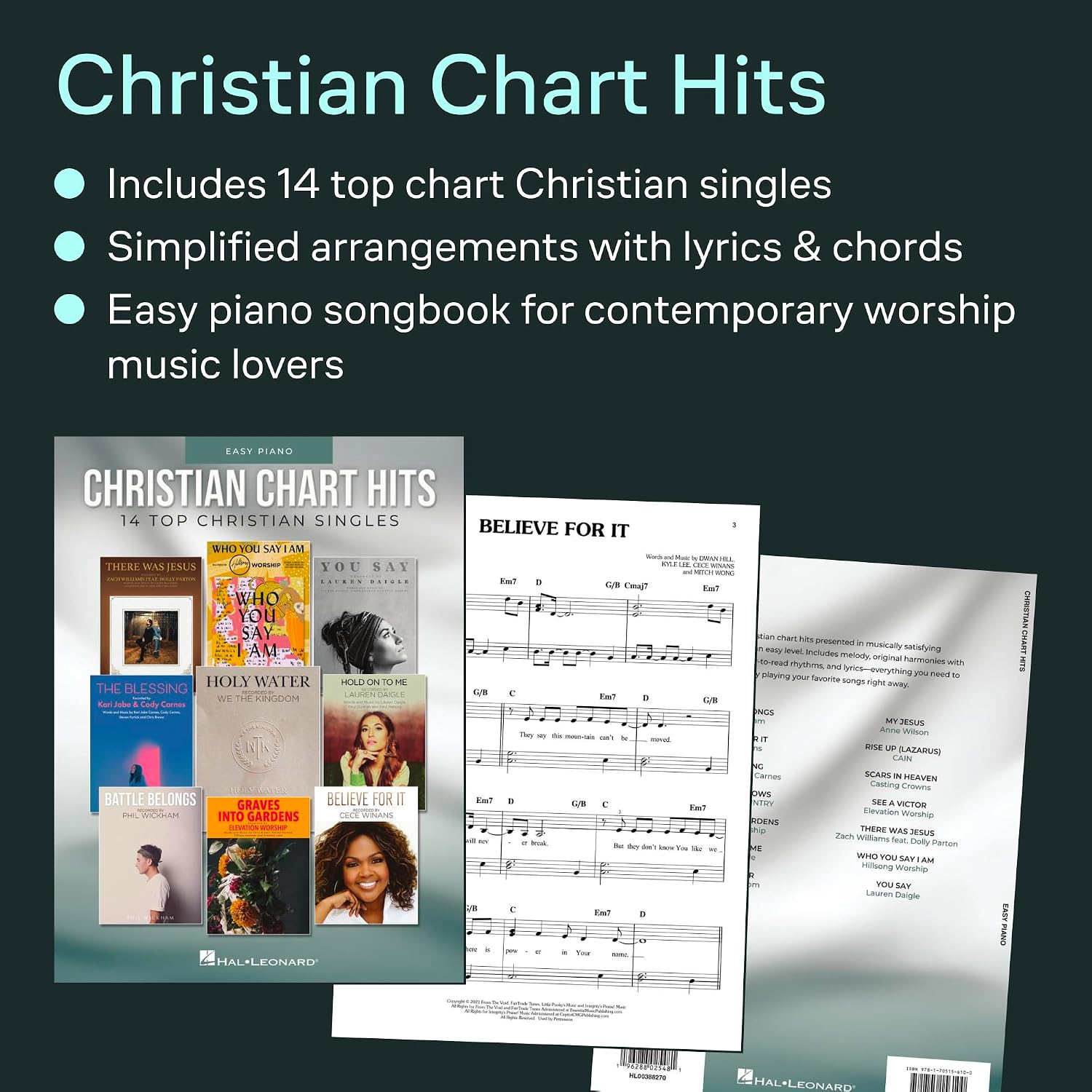 Christian Chart Hits - Easy Piano Songbook for Beginners and Intermediate Players | 14 Top Christian Singles with Lyrics and Chords | Worship and Contemporary Christian Sheet Music image 3