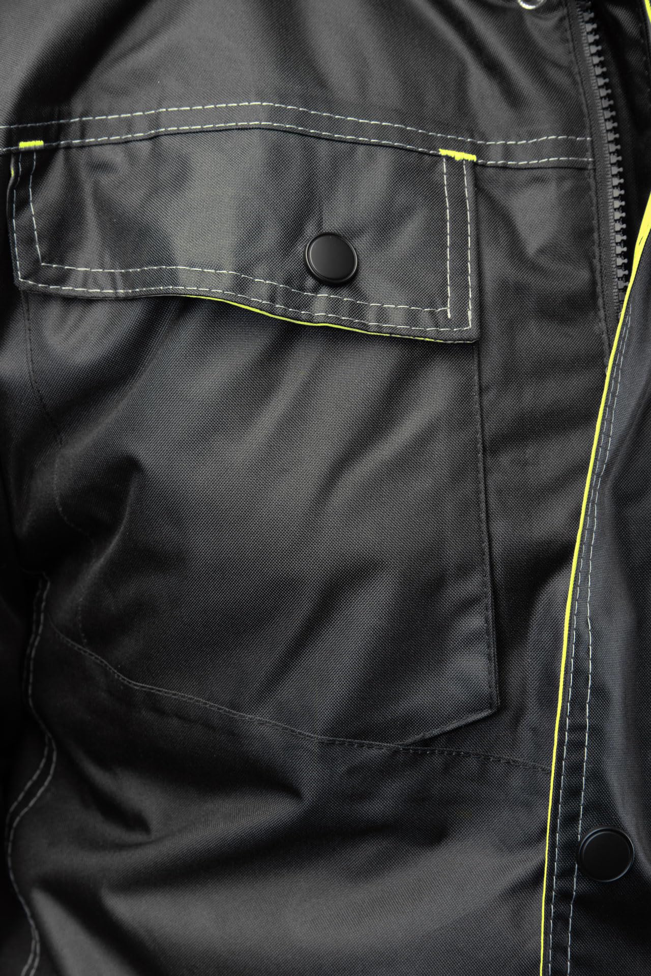 Arbeitsjacke Herren Winter wasserdicht warm gefüttert – reflektierende Warnschutzjacke mit Kapuze – robuste Winterarbeitsjacke Männer für Arbeit Baustelle Lager - mit vielen Taschen & Reißverschluss